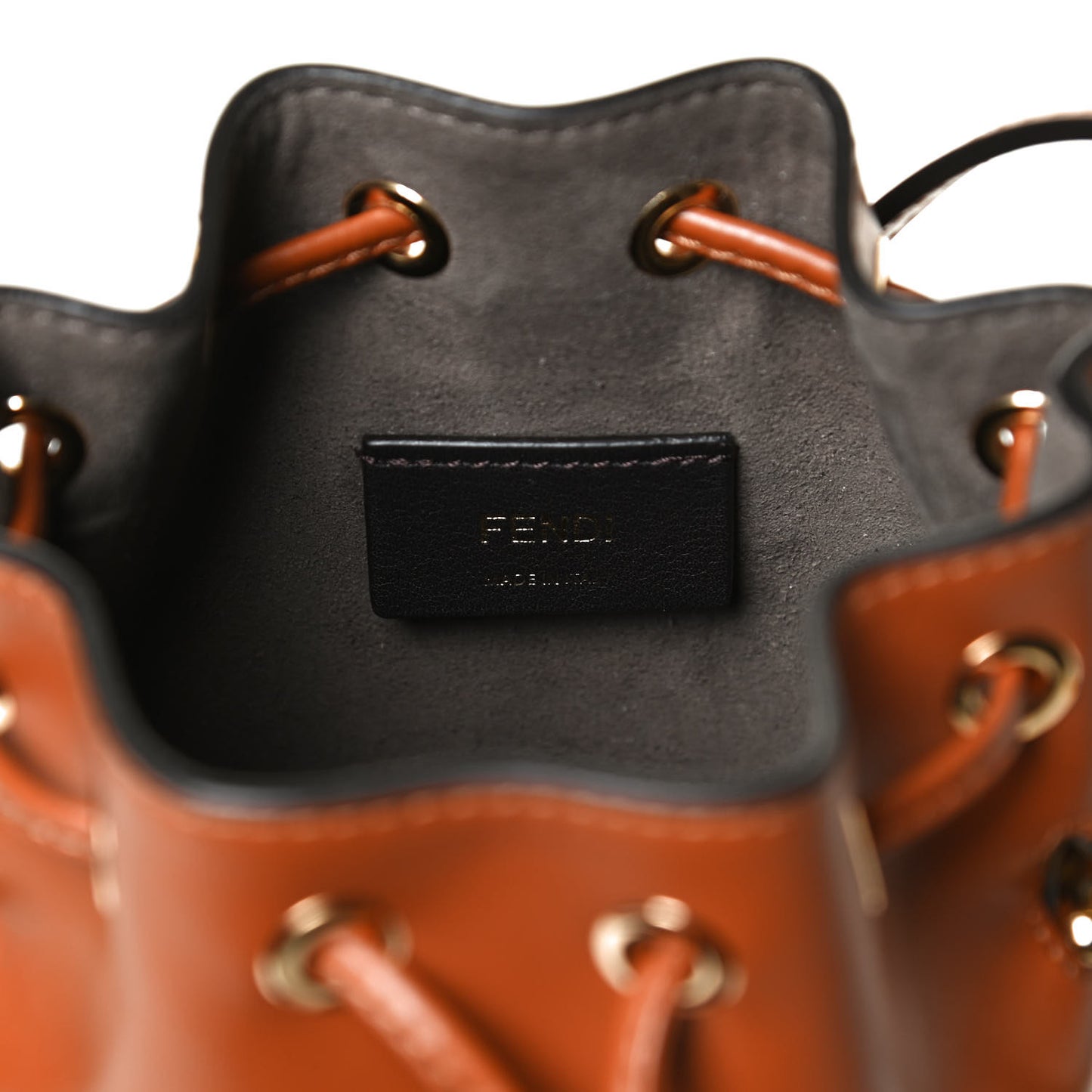 Vitello King F is Fendi Logo Embossed Mini Mon Tresor Bucket Bag Cuoio