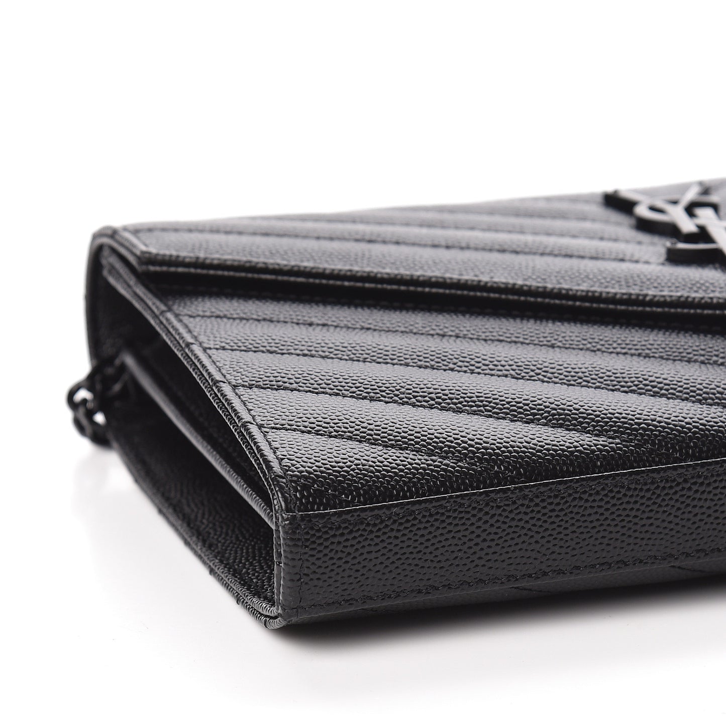Grain De Poudre Matelasse Chevron Monogram Chain Wallet Black
