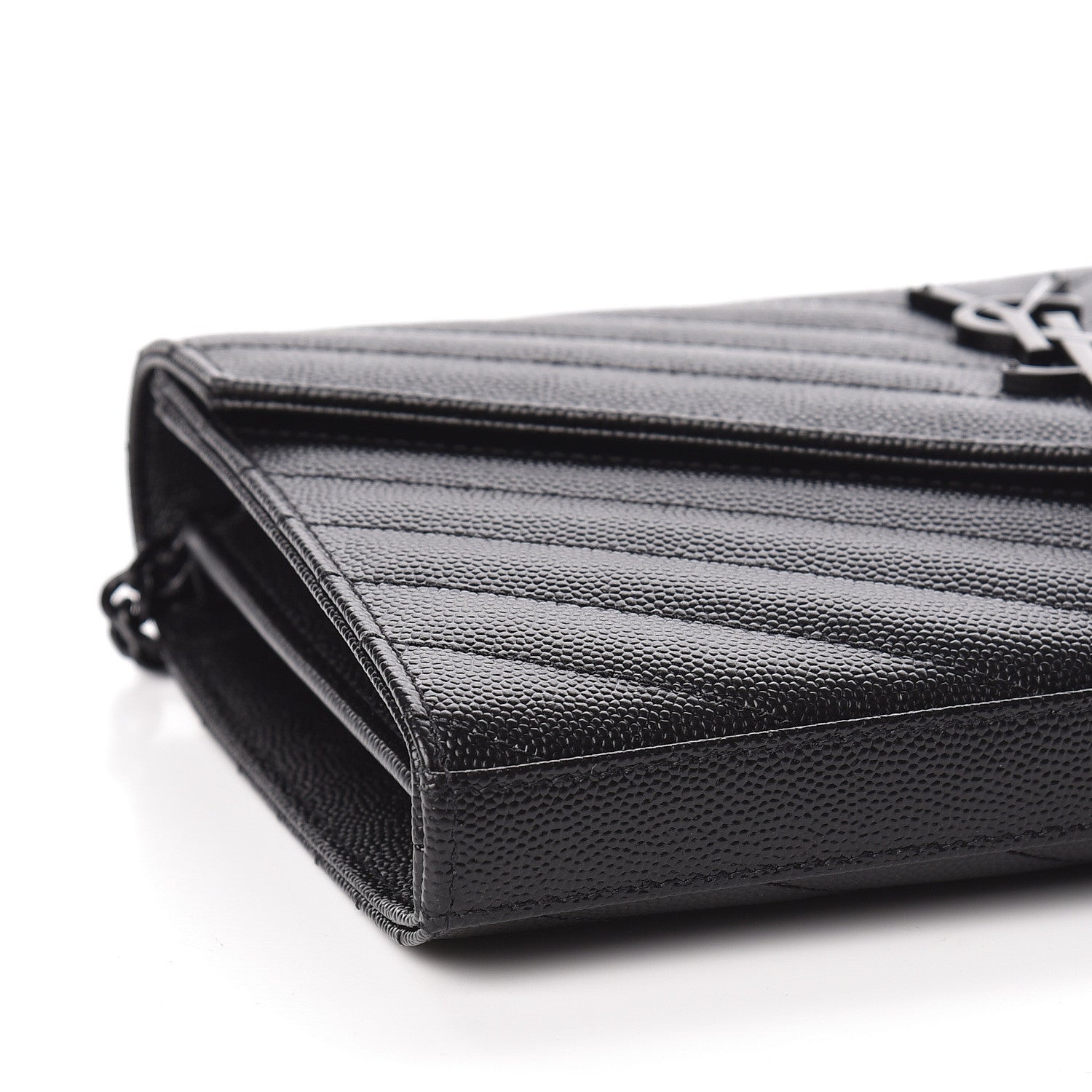 Saint Laurent Grain De Poudre Matelasse Chevron Monogram Chain Wallet Black 7 of 9