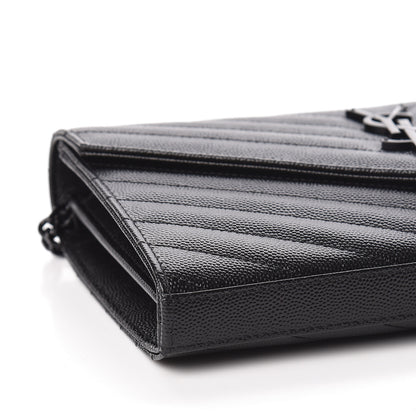 Saint Laurent Grain De Poudre Matelasse Chevron Monogram Chain Wallet Black 7 of 9