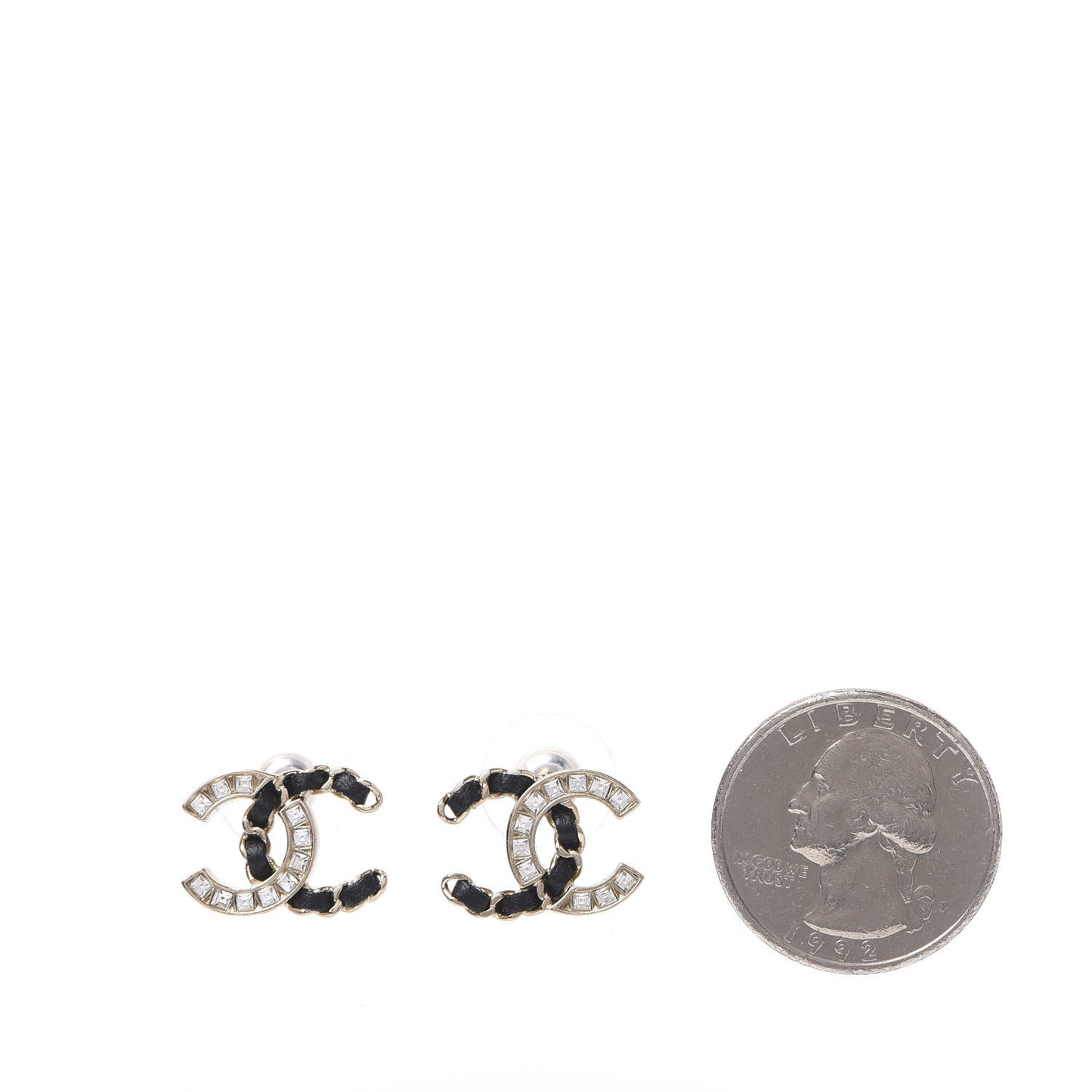 Crystal Baguette Lambskin Chain CC Vintage Allure Stud Earrings Black Gold