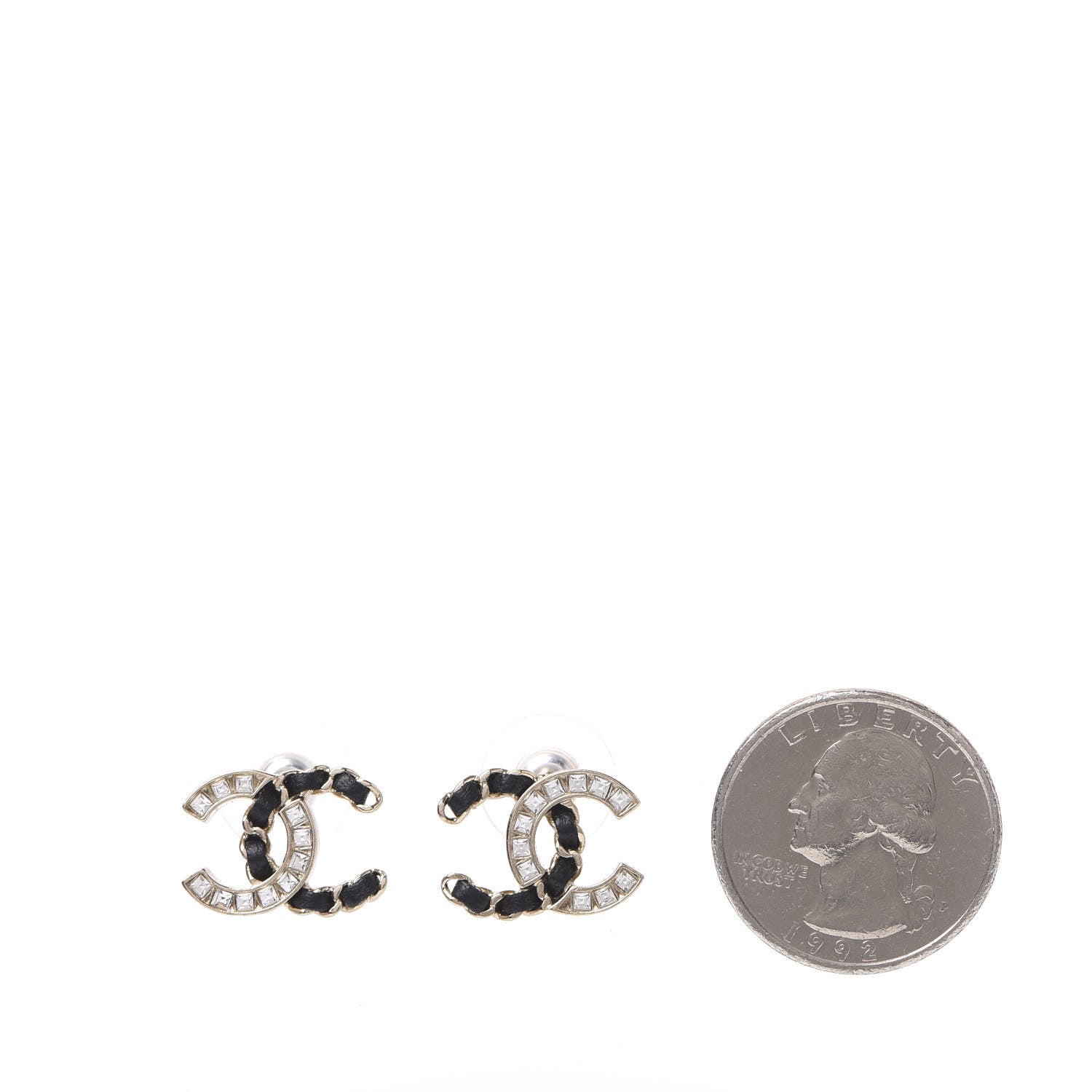 Chanel Crystal Baguette Lambskin Chain CC Vintage Allure Stud Earrings Black Gold 2 of 5
