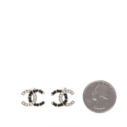 Chanel Crystal Baguette Lambskin Chain CC Vintage Allure Stud Earrings Black Gold 2 of 5