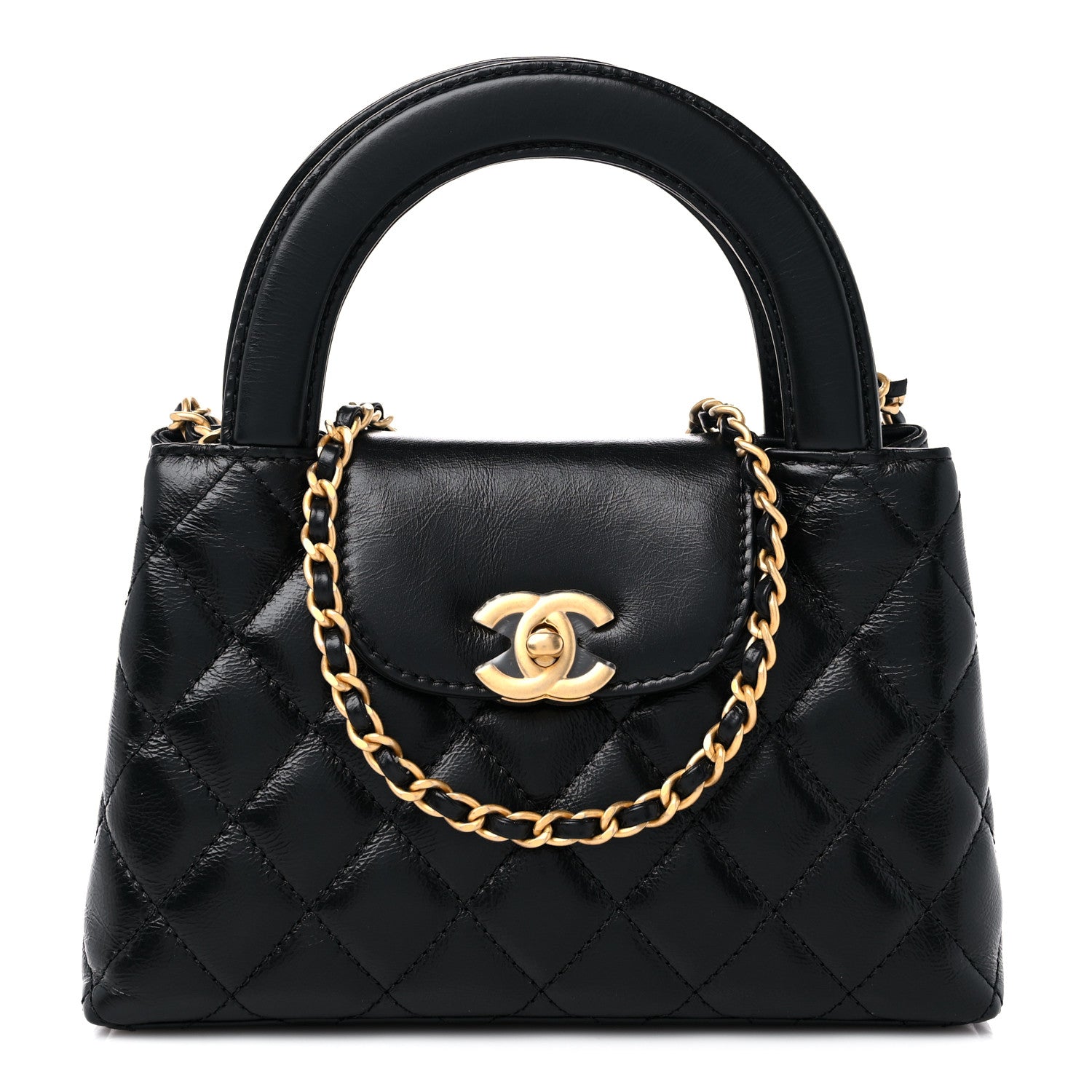 Chanel Shiny Aged Calfskin Quilted Nano Kelly Shopper Black 1 of 10