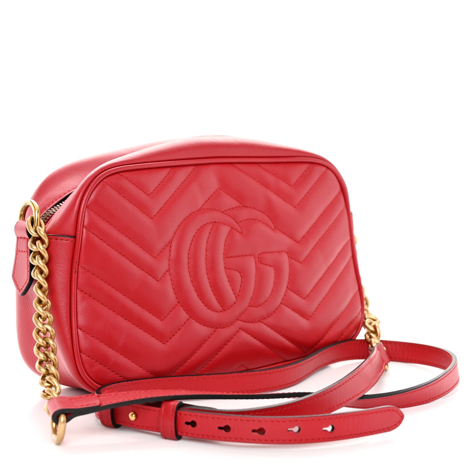 Gucci Calfskin Matelasse Small GG Marmont Chain Shoulder Bag Hibiscus Red 3 of 10