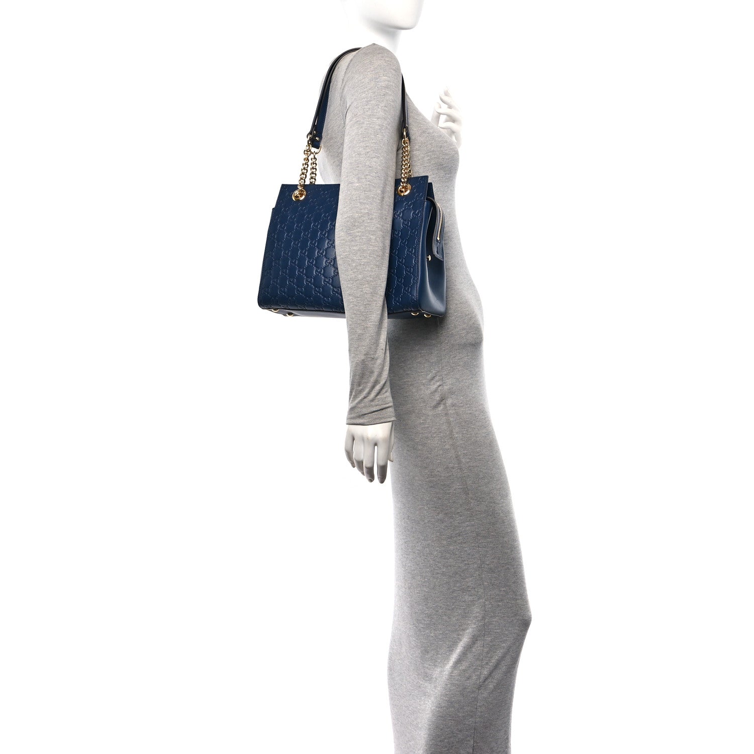 Gucci Guccissima Signature Medium Shoulder Tote Bag Blue 2 of 10
