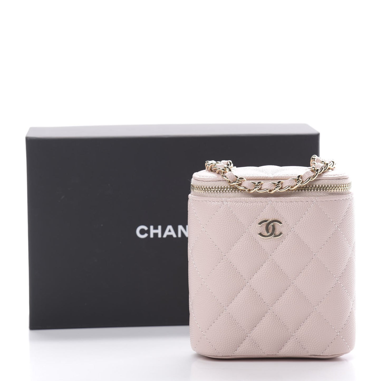 Caviar Quilted Small Vertical Coco Beauty Vanity Case With Chain Light Pink