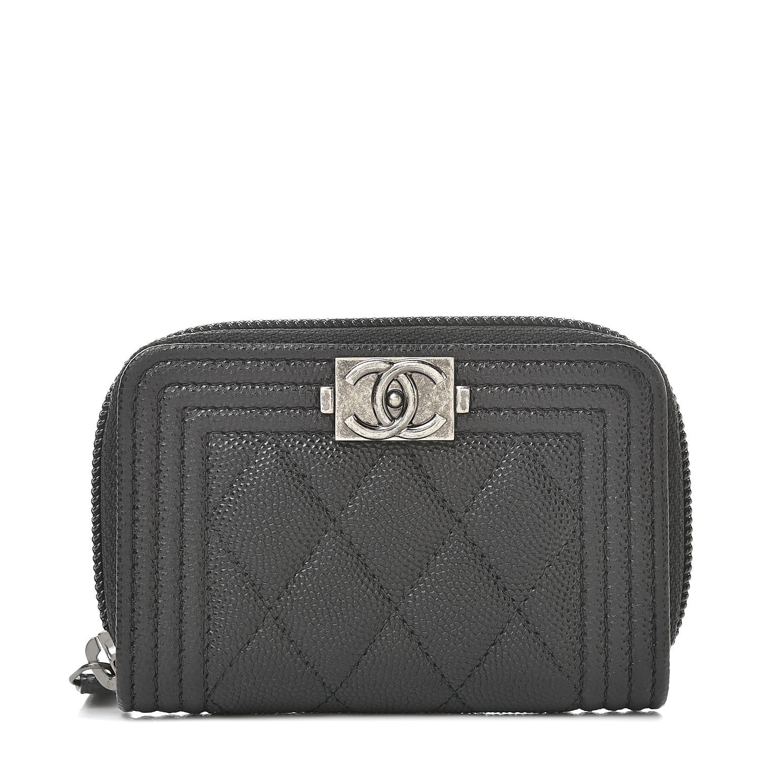 Chanel Caviar Quilted Boy Zip Around Coin Purse Wallet Black 1 of 8