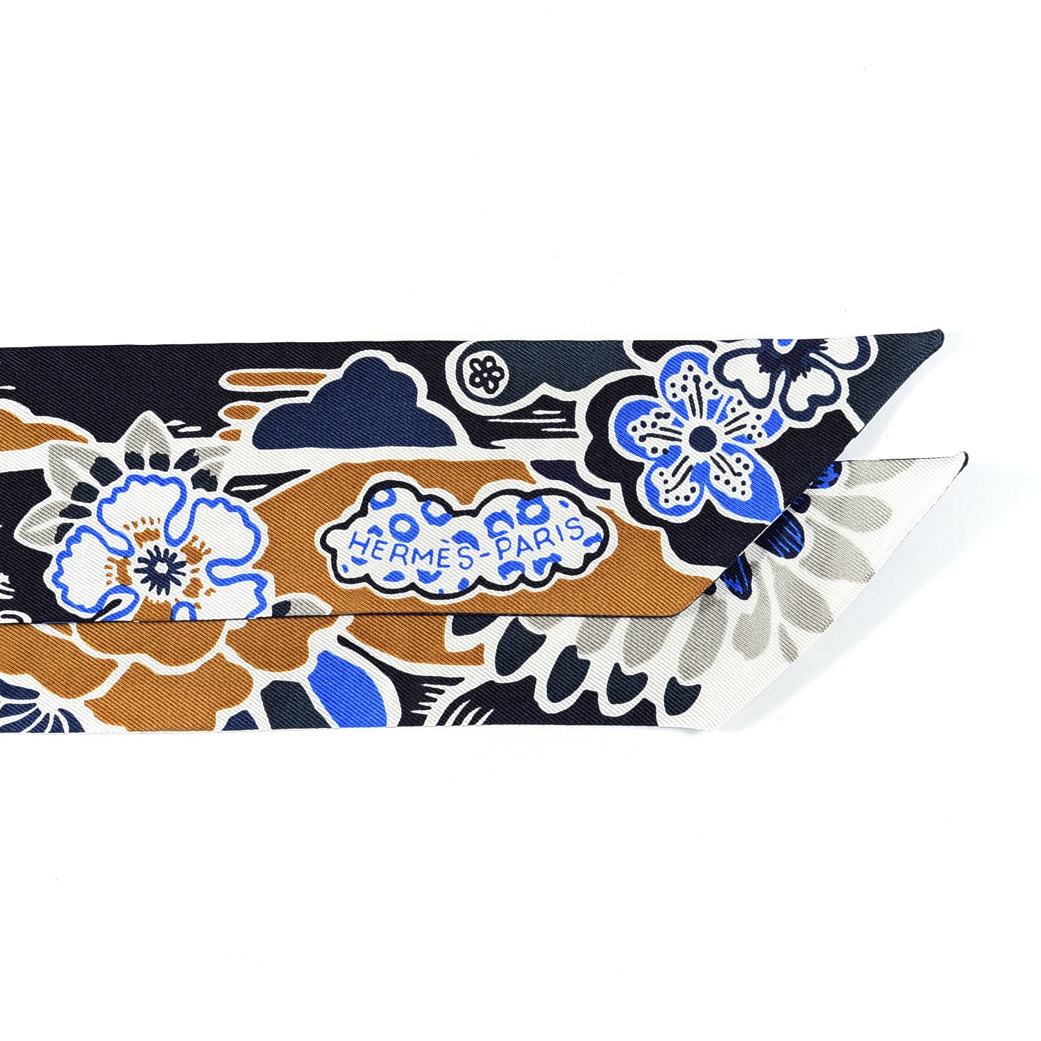 Hermes Silk Bingata Twilly Marine Tabac White 4 of 7