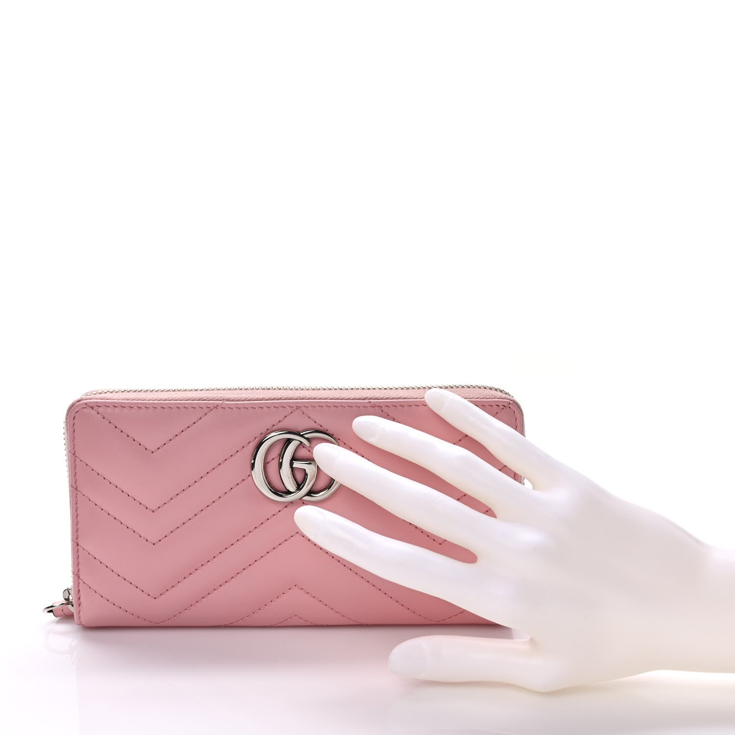 Gucci Calfskin Matelasse GG Marmont Zip Around Wallet Wild Rose 2 of 7