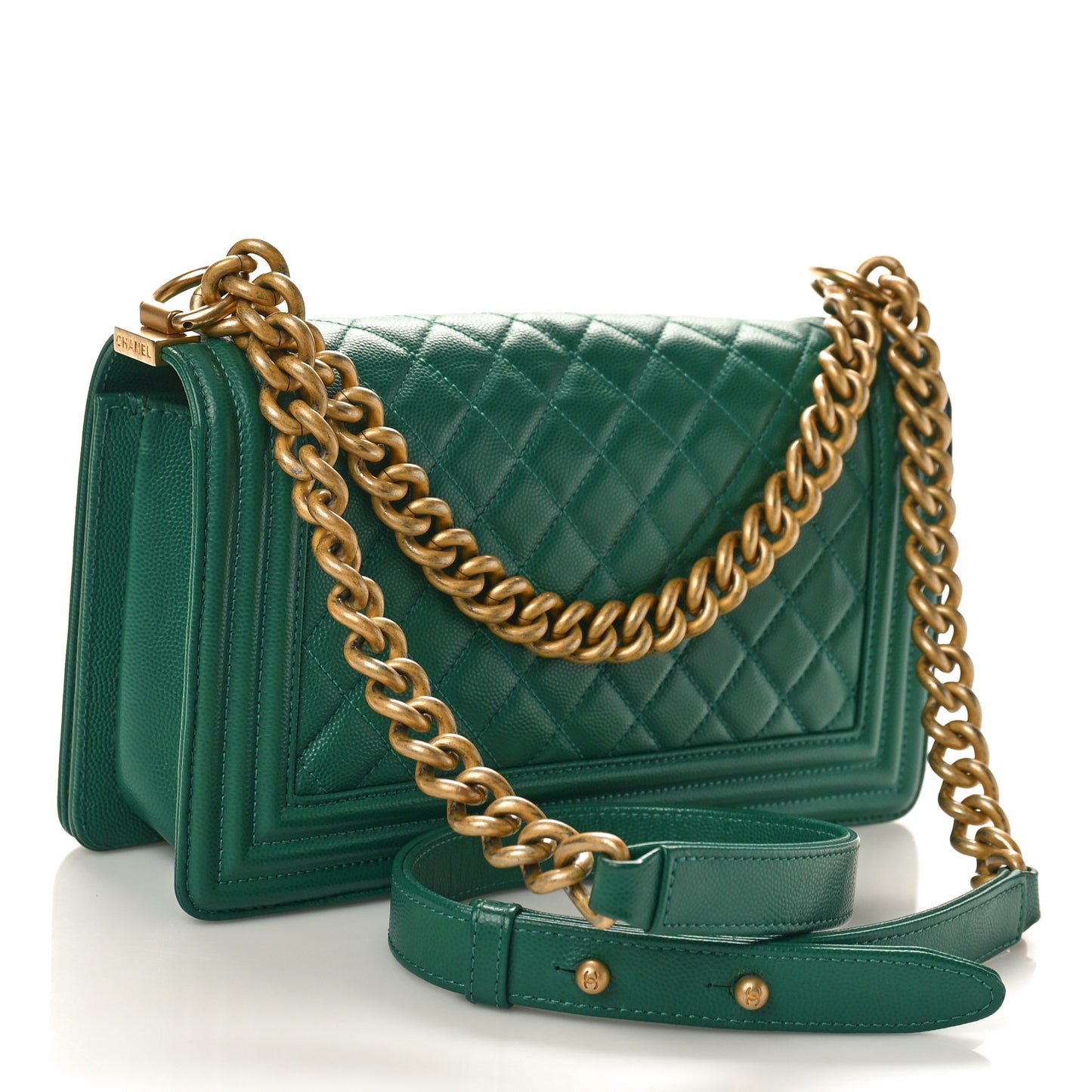 Caviar Quilted Medium Boy Flap Dark Green