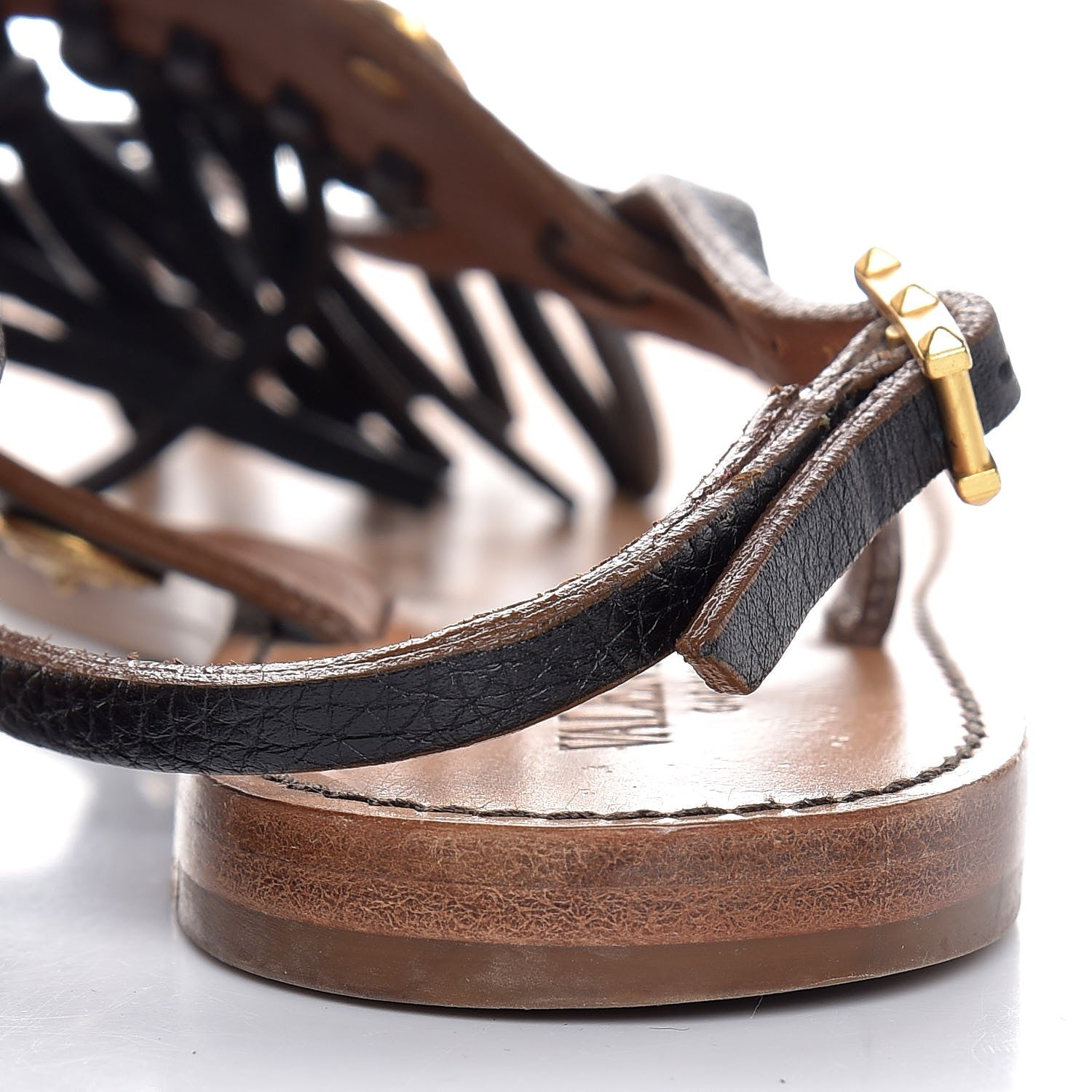 Valentino Garavani Pebbled Calfskin Fringe Coin Slingback Flat Thong Sandals 37 Black 10 of 11