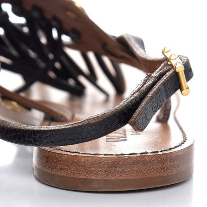 Valentino Garavani Pebbled Calfskin Fringe Coin Slingback Flat Thong Sandals 37 Black 10 of 11