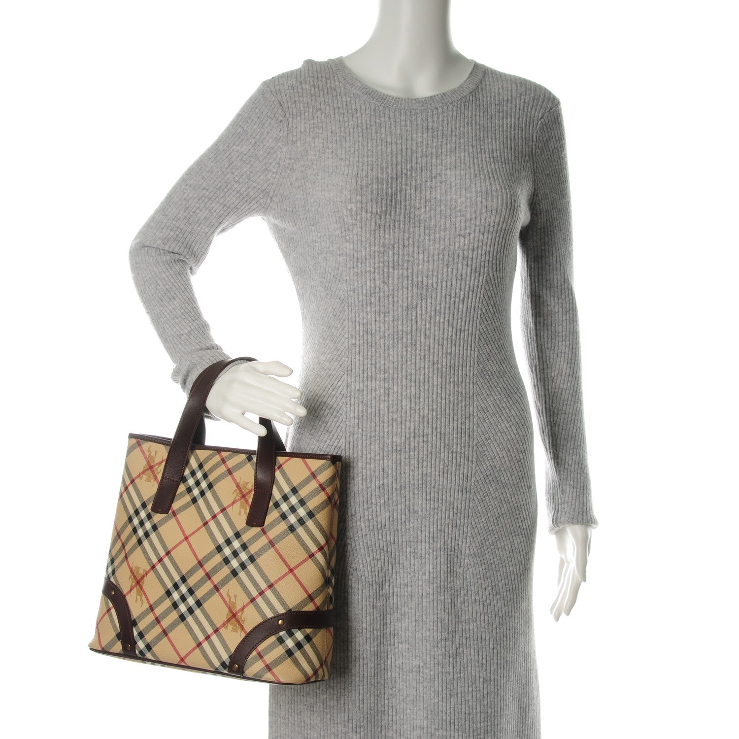 Burberry Haymarket Check Studded Tote Chocolate 2 of 11