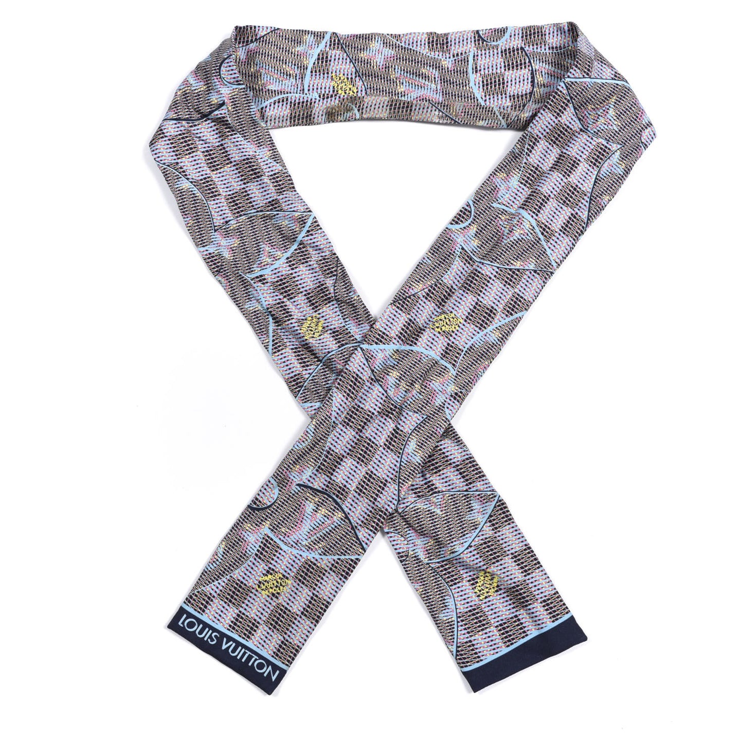 Silk Monogram Damier Pop Print Bandeau Blue