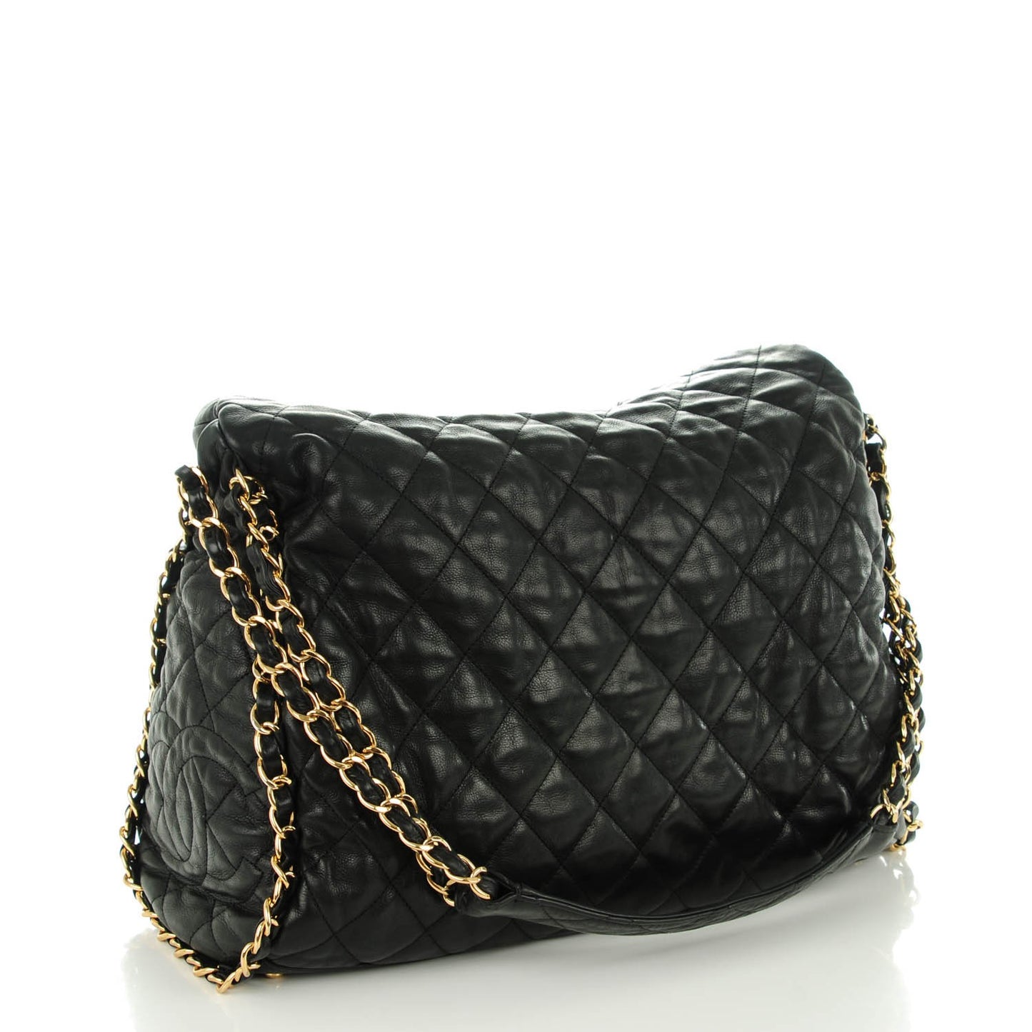 Calfskin Quilted Large Chain Me Hobo Black