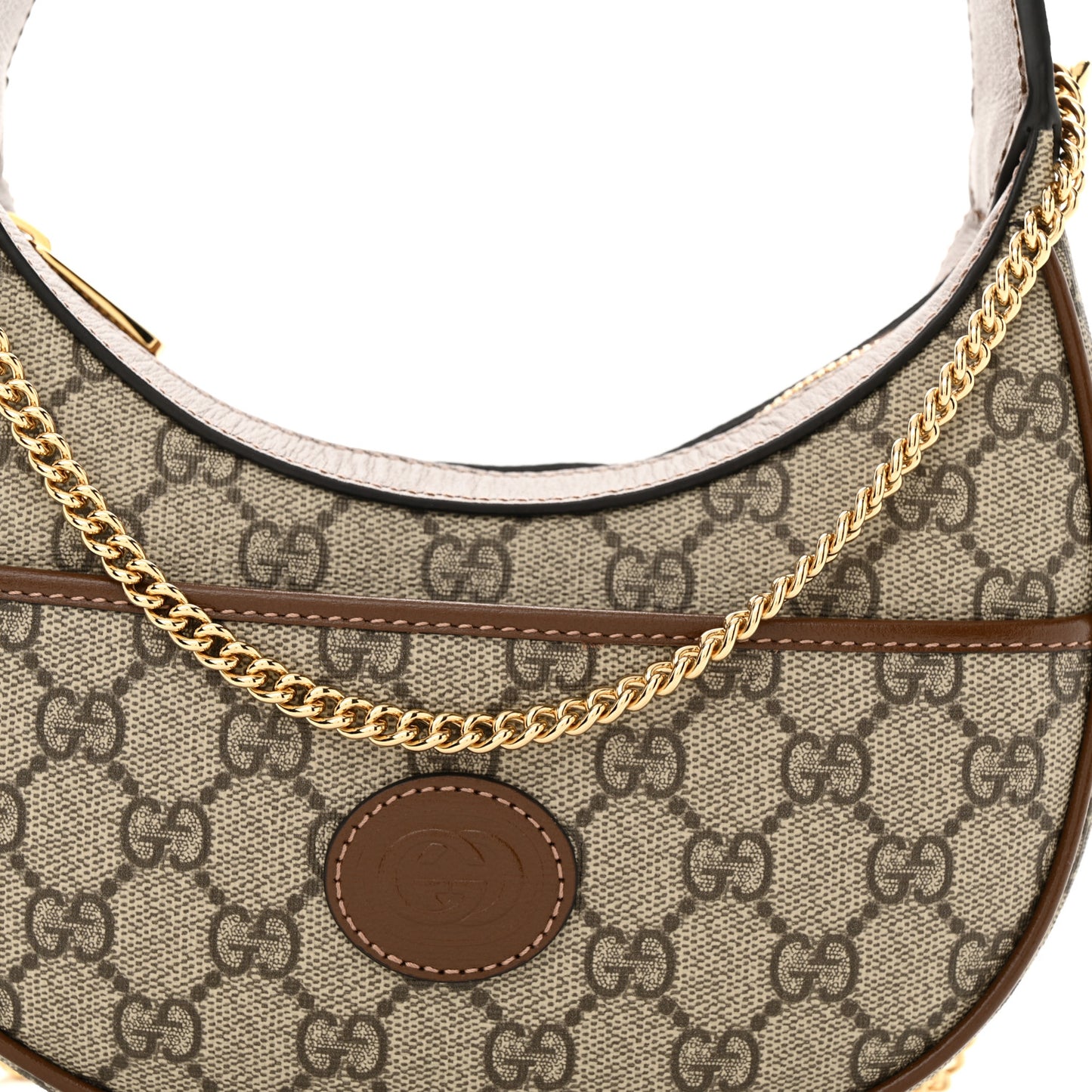 GG Supreme Monogram Azalea Calfskin Mini Retro Interlocking G Half Moon Bag Beige Ebony Brown Sugar