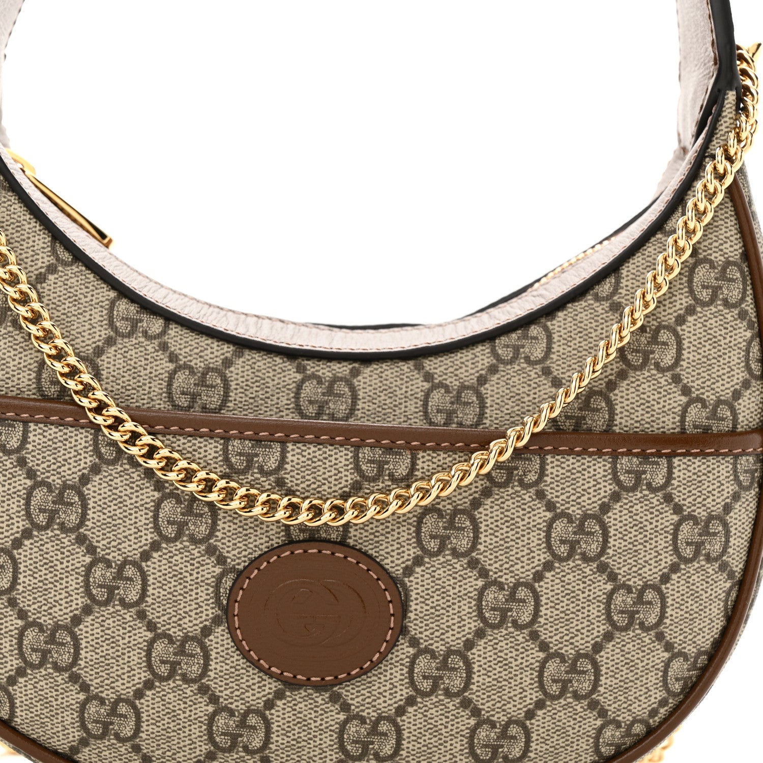 Gucci GG Supreme Monogram Azalea Calfskin Mini Retro Interlocking G Half Moon Bag Beige Ebony Brown Sugar 8 of 11