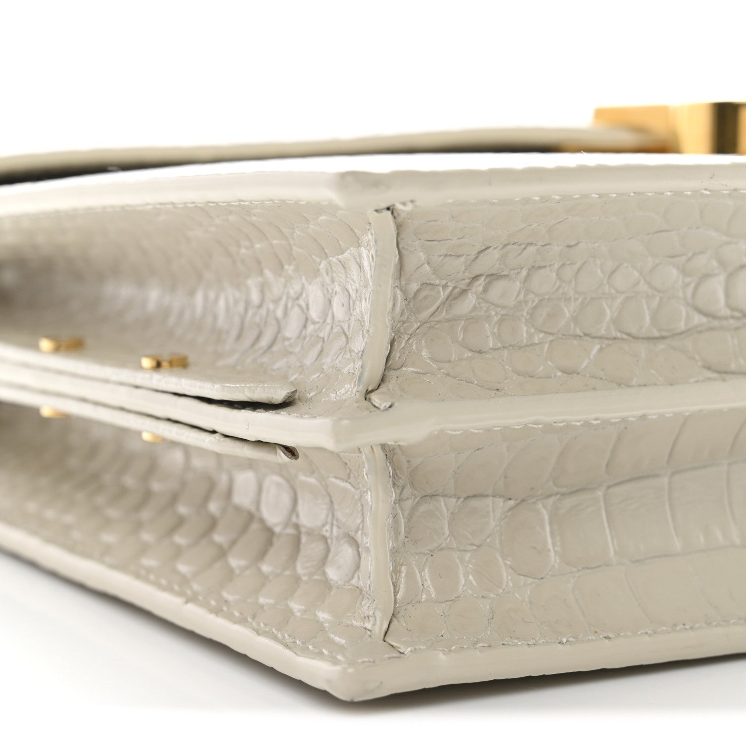 Saint Laurent Calfskin Crocodile Embossed Monogram Cassandra Clasp Bag Crema Soft 9 of 11