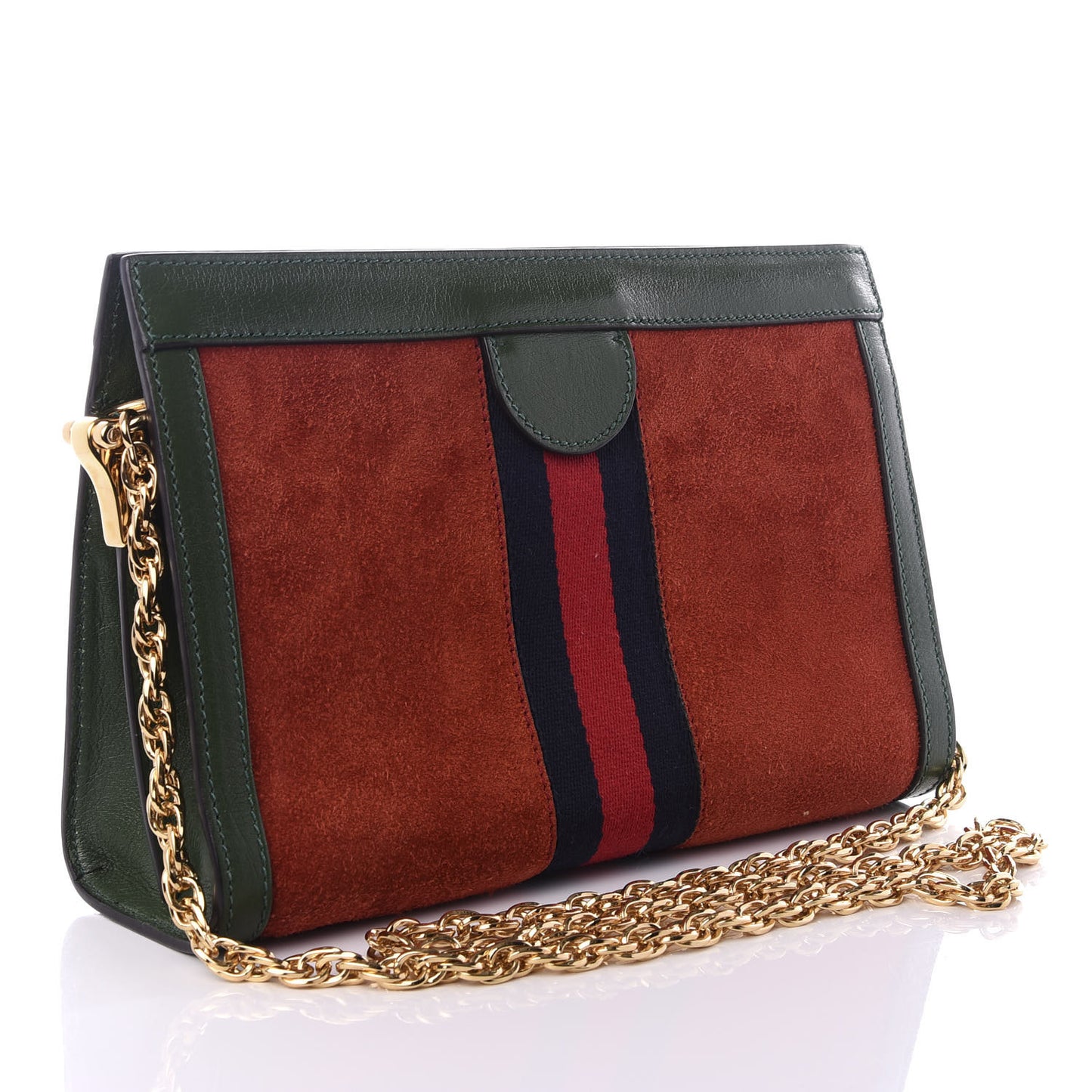 Suede Calfskin GG Web Small Ophidia Chain Shoulder Bag Brown Red Green