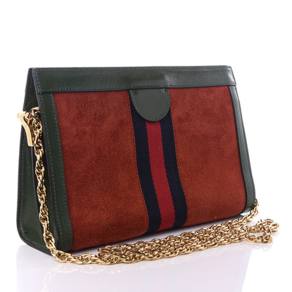 Gucci Suede Calfskin GG Web Small Ophidia Chain Shoulder Bag Brown Red Green 2 of 8