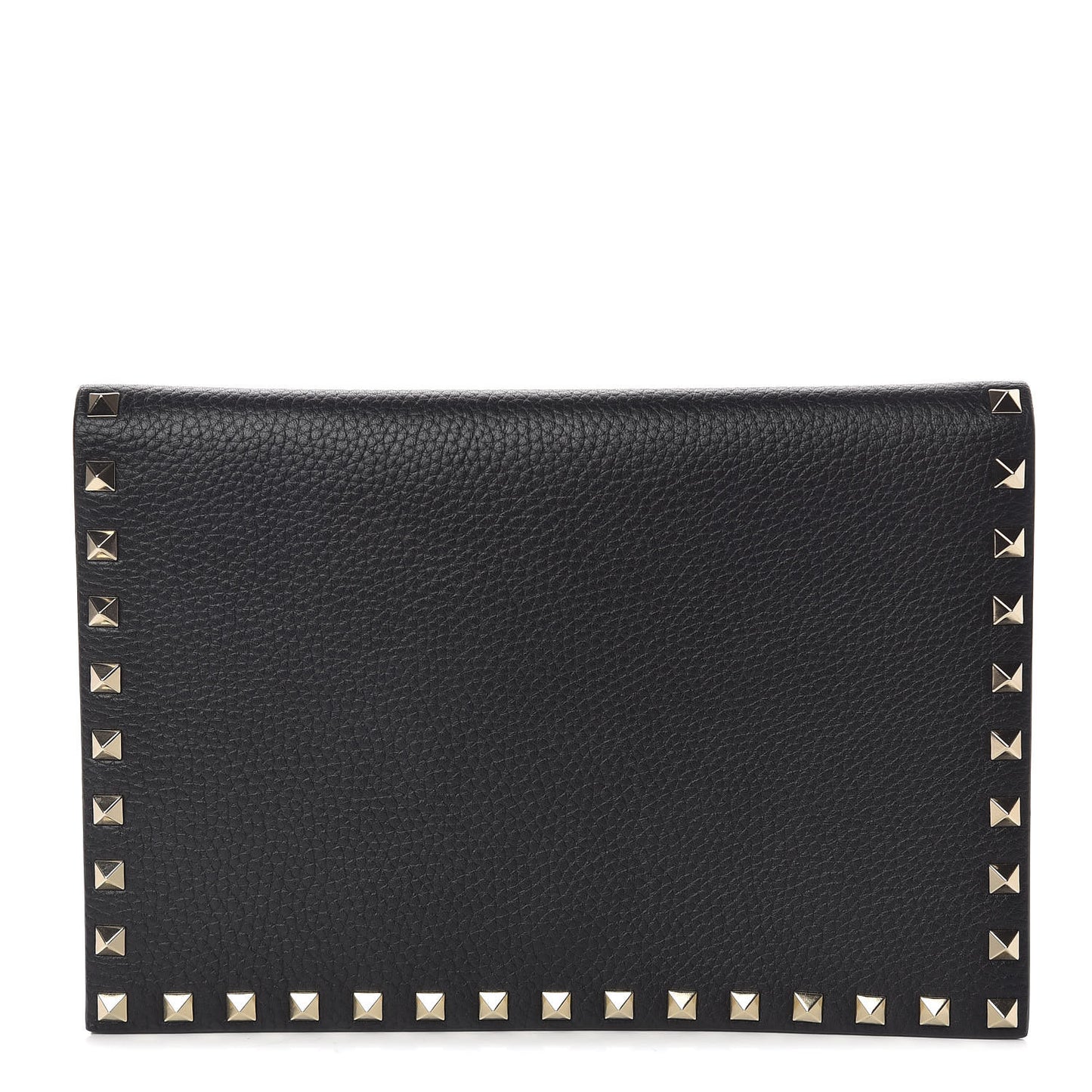 Pebbled Calfskin Rockstud Flap Clutch Black