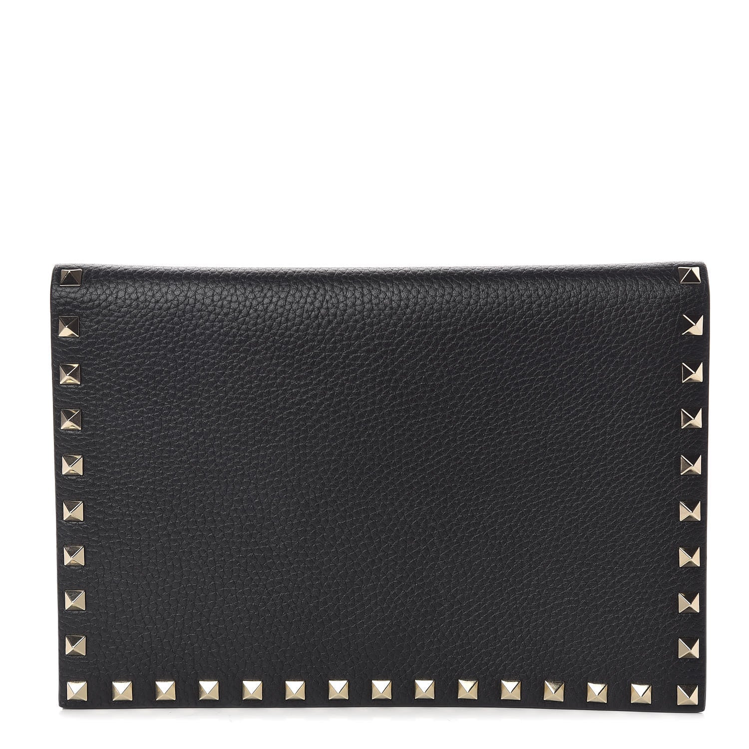 Valentino Garavani Pebbled Calfskin Rockstud Flap Clutch Black 1 of 8