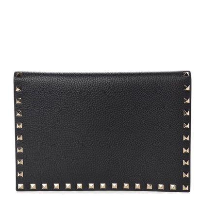 Valentino Garavani Pebbled Calfskin Rockstud Flap Clutch Black 1 of 8