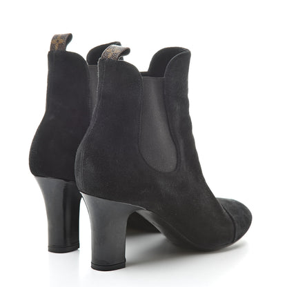 Louis Vuitton Suede Monogram Uniformes Cap Toe Chelsea 75mm Ankle Boots 38 Black 4 of 13