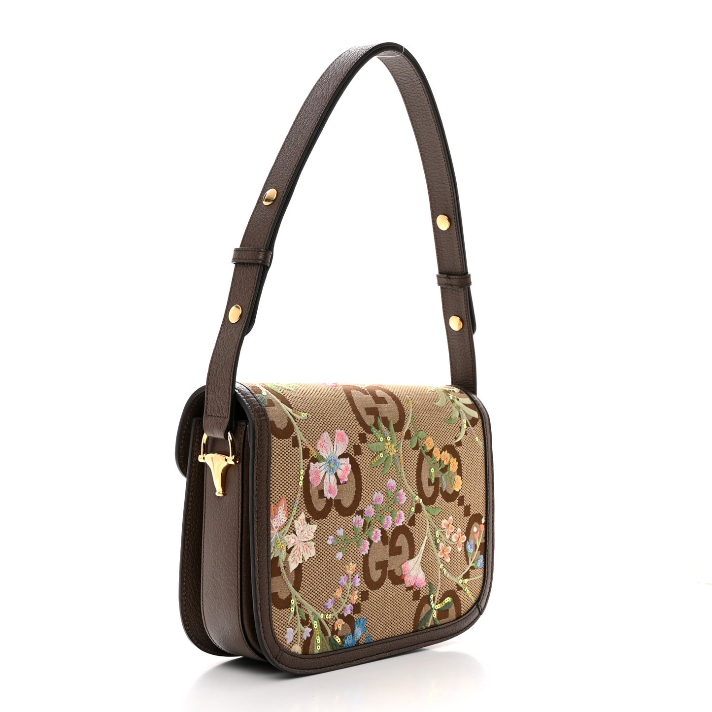 Monogram Jumbo GG Textured Dollar Calfskin Embroidered Horsebit 1955 Shoulder Bag Camel Ebony New Acero Multicolor