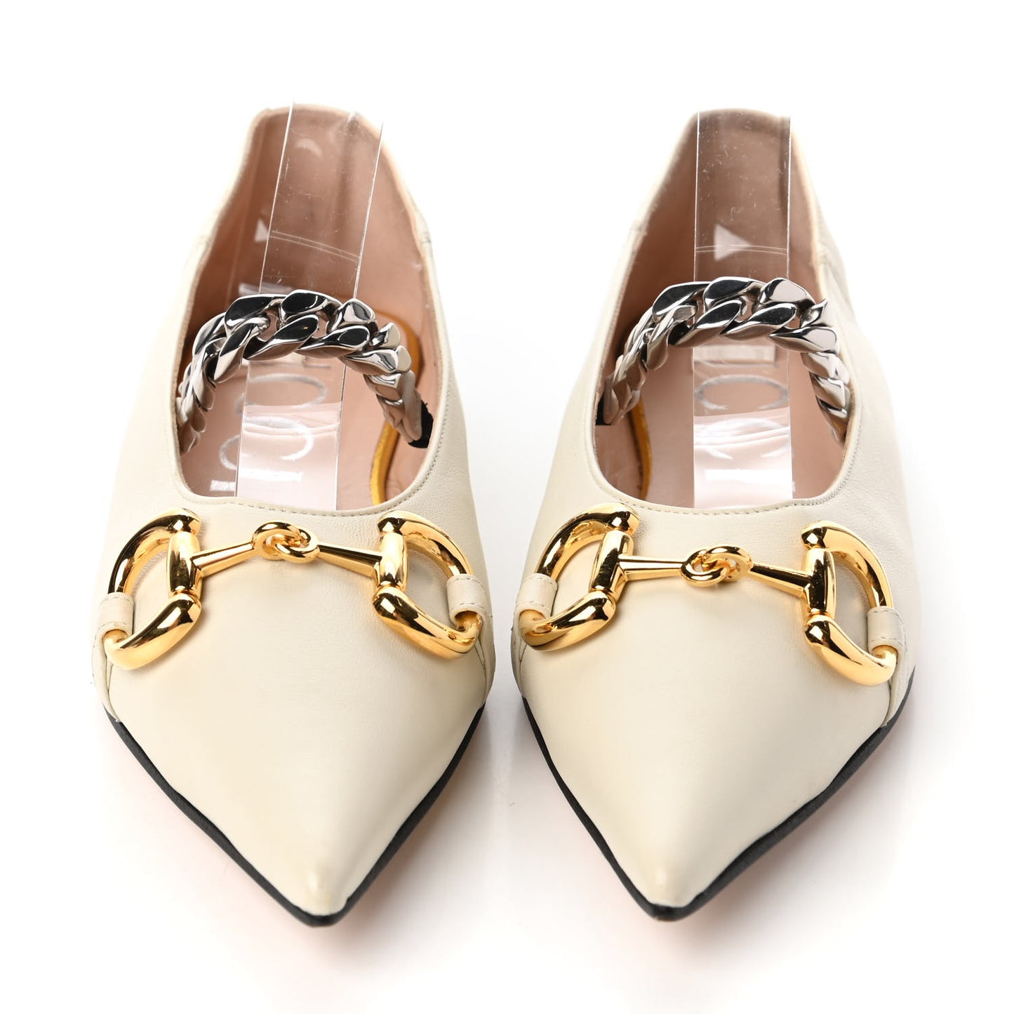 Nappa Lumiere Deva Horsebit Chain Embellished Flats 38.5 Dusty White