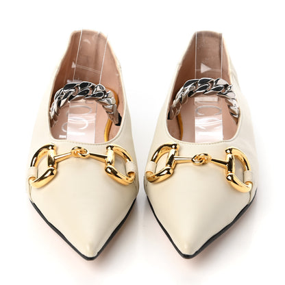Gucci Nappa Lumiere Deva Horsebit Chain Embellished Flats 38.5 Dusty White 2 of 9