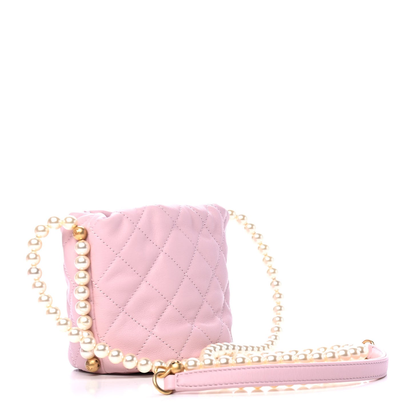 Calfskin Quilted Pearl Mini About Pearls Drawstring Bucket Light Pink