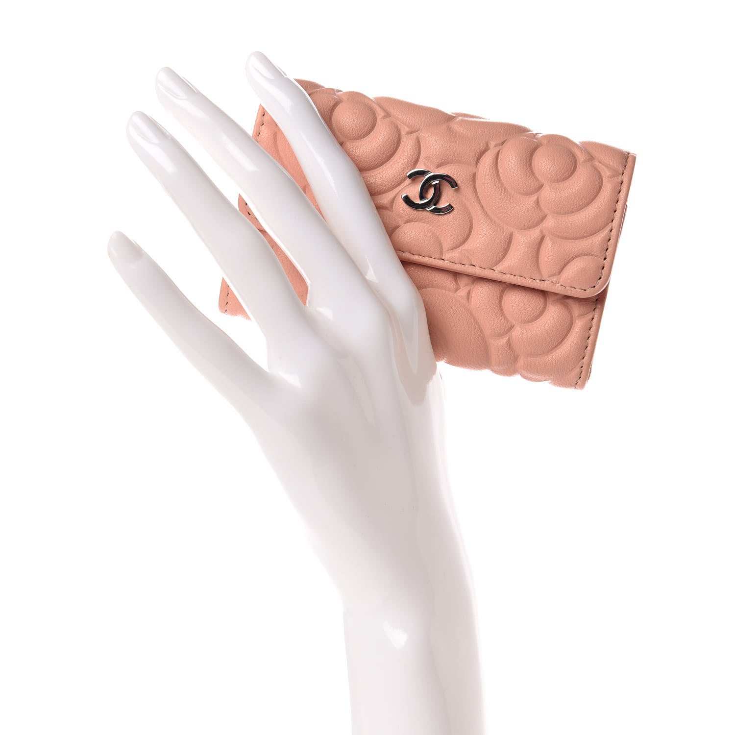 Chanel Goatskin Camellia Embossed Card Holder Wallet Light Pink 2 of 11