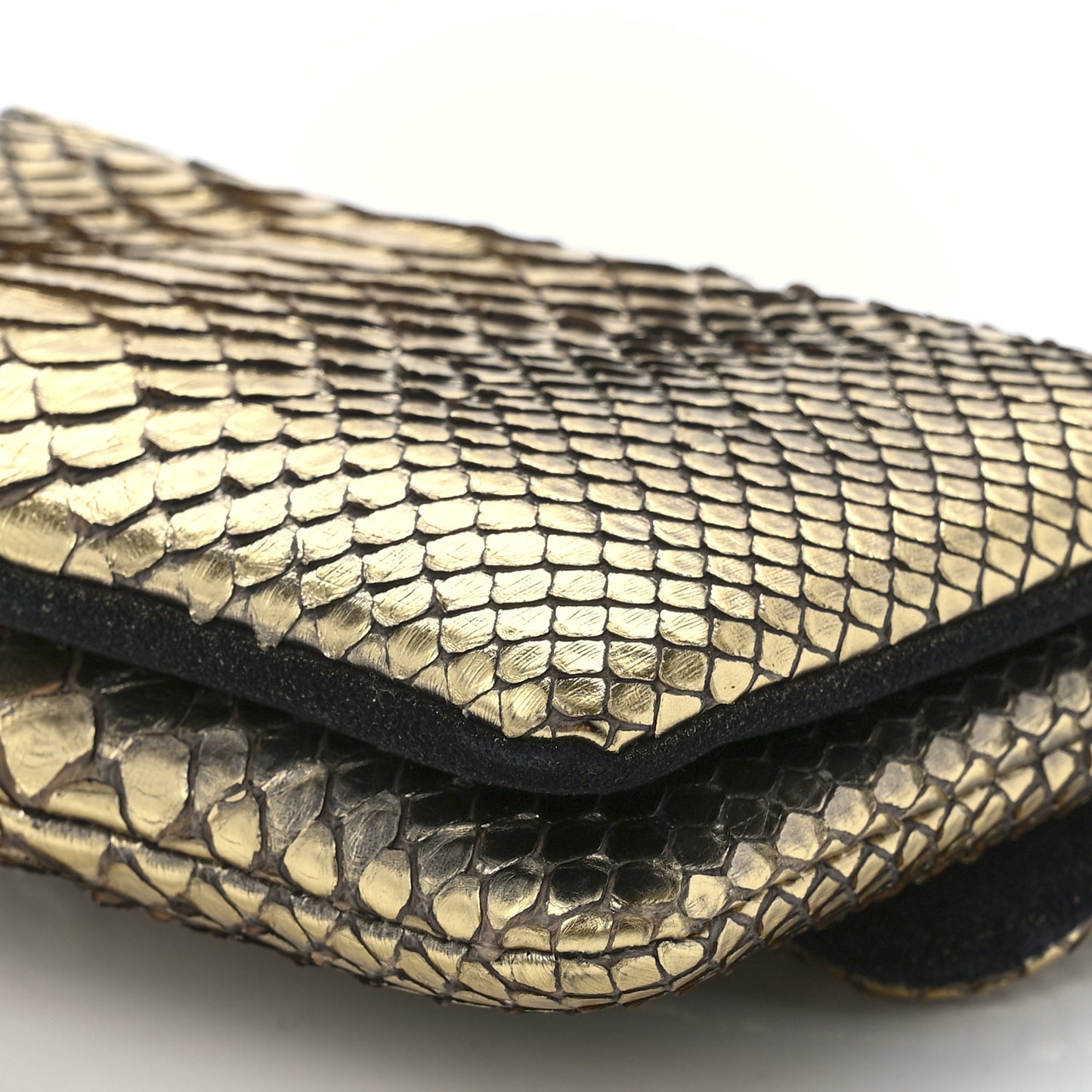 Metallic Snakeskin Flap Bag Gold