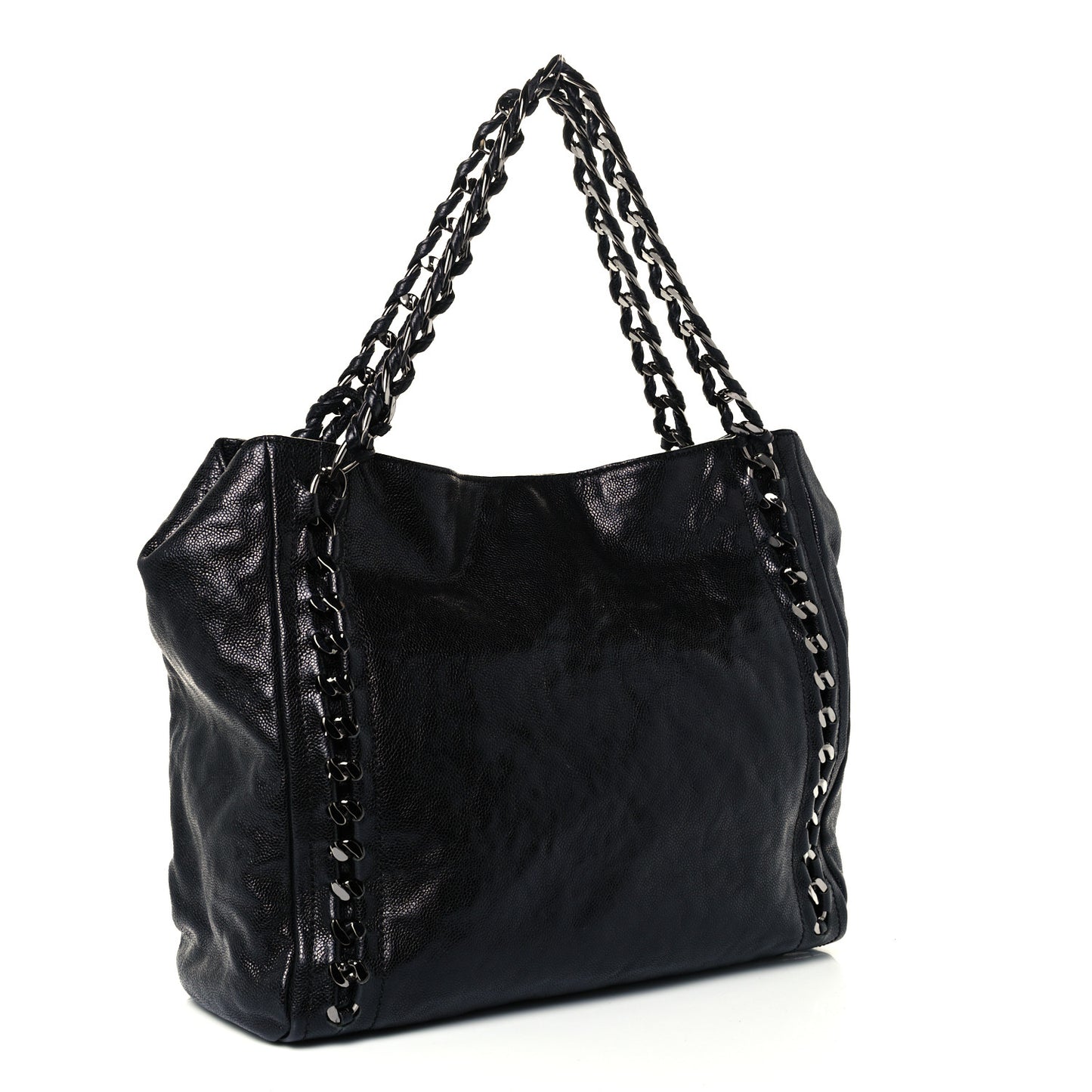 Glazed Calfskin Modern Chain Tote Black