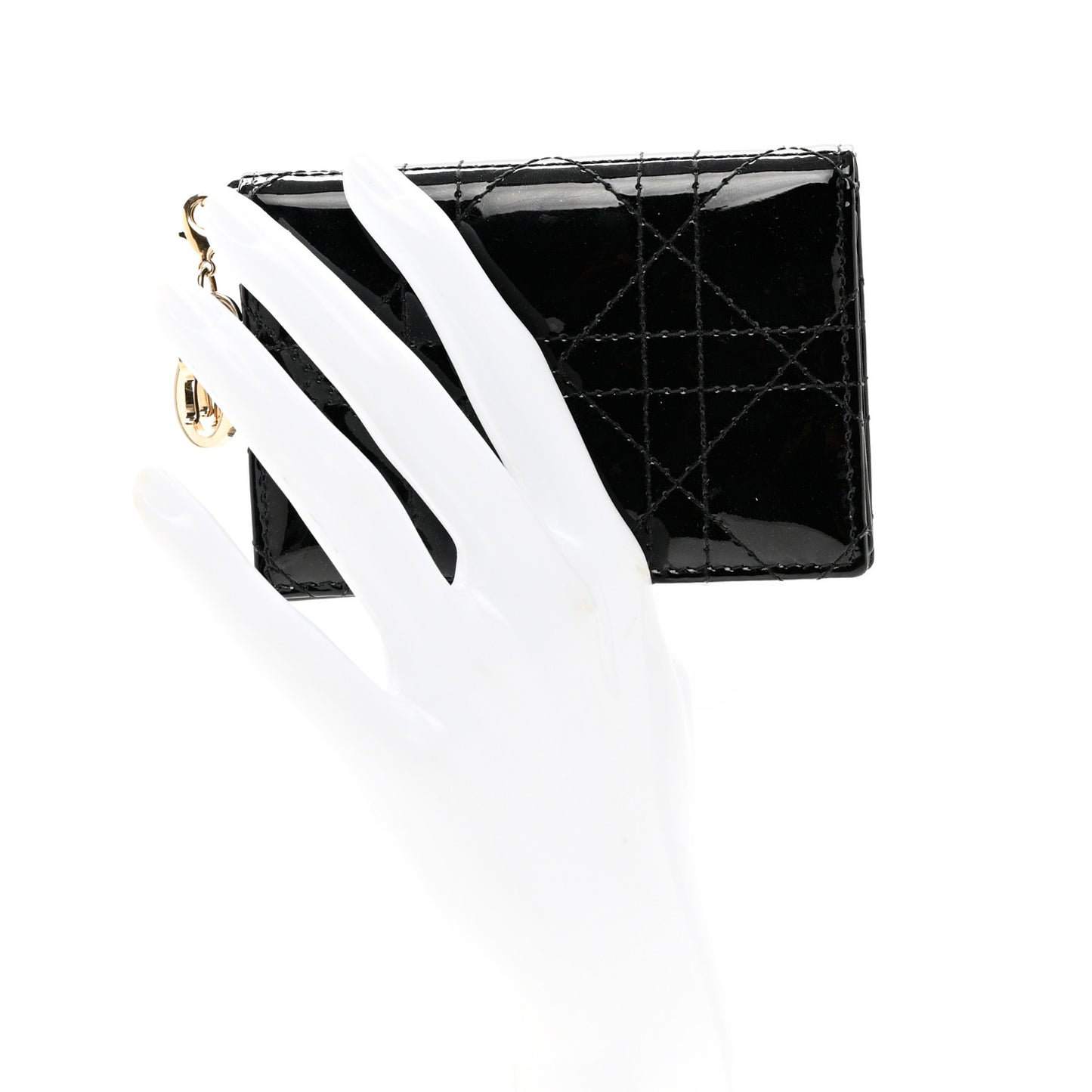 Patent Cannage Small Lady Dior Flap Card Holder Black