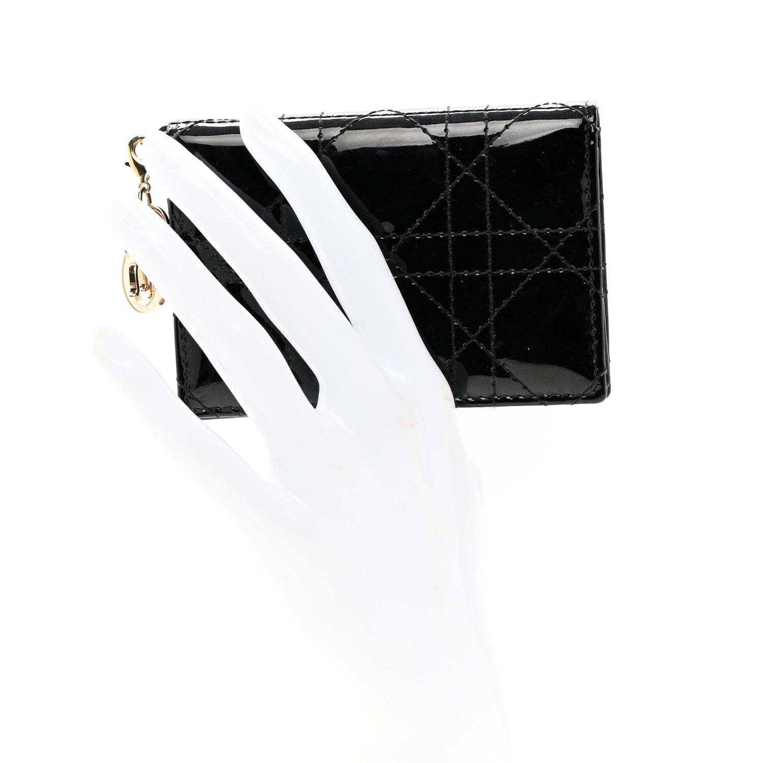Christian Dior Patent Cannage Small Lady Dior Flap Card Holder Black 2 of 8