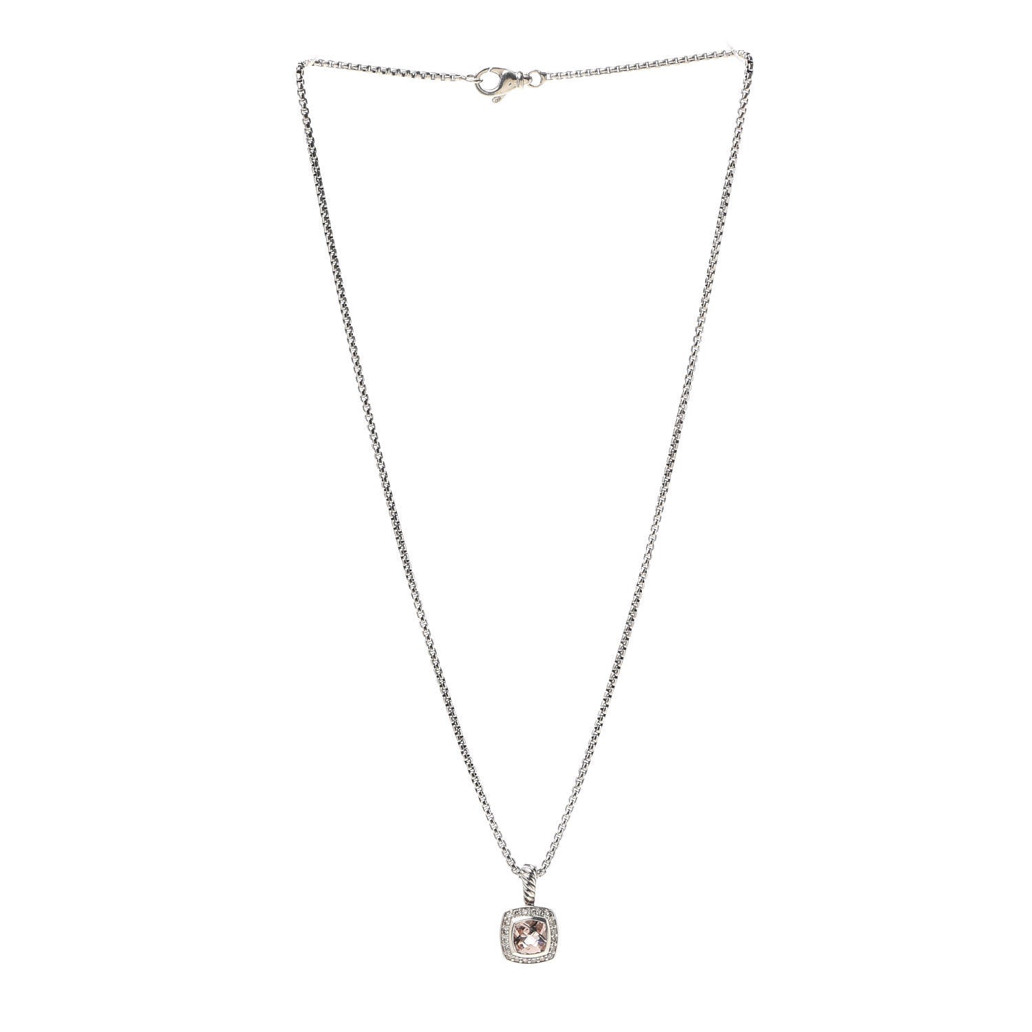 David Yurman Sterling Silver Diamond Morganite 7mm Petite Albion Pendant Necklace 3 of 6