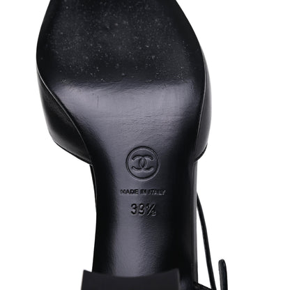 Chanel Lambskin Satin Slingback Cap Toe Bow Pumps 39.5 Black 7 of 13