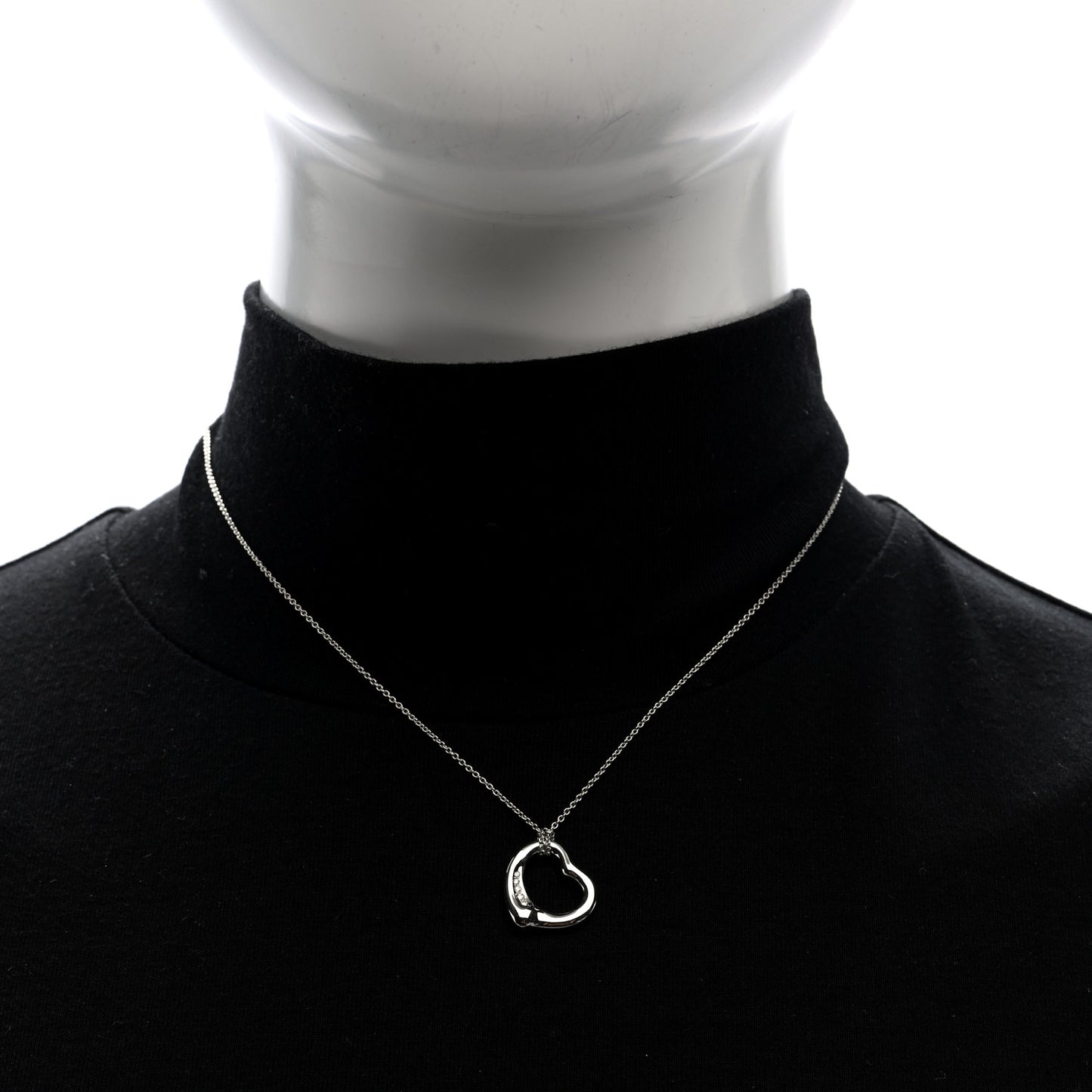 Platinum Diamond 16mm Elsa Peretti Open Heart Pendant Necklace