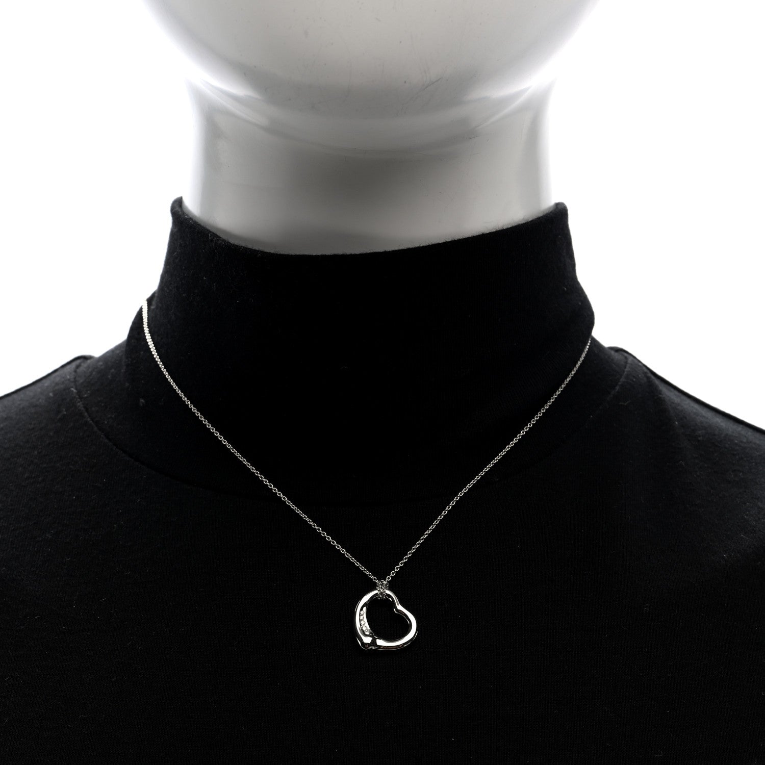 Tiffany Platinum Diamond 16mm Elsa Peretti Open Heart Pendant Necklace 2 of 6