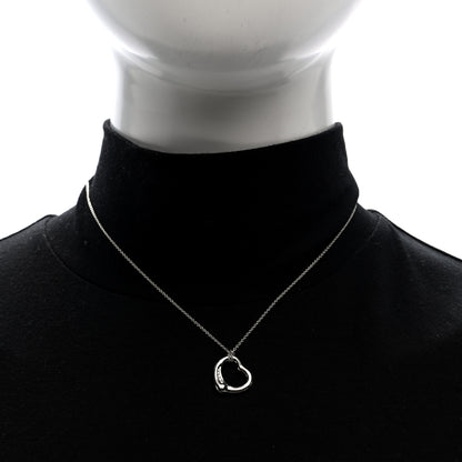 Tiffany Platinum Diamond 16mm Elsa Peretti Open Heart Pendant Necklace 2 of 6