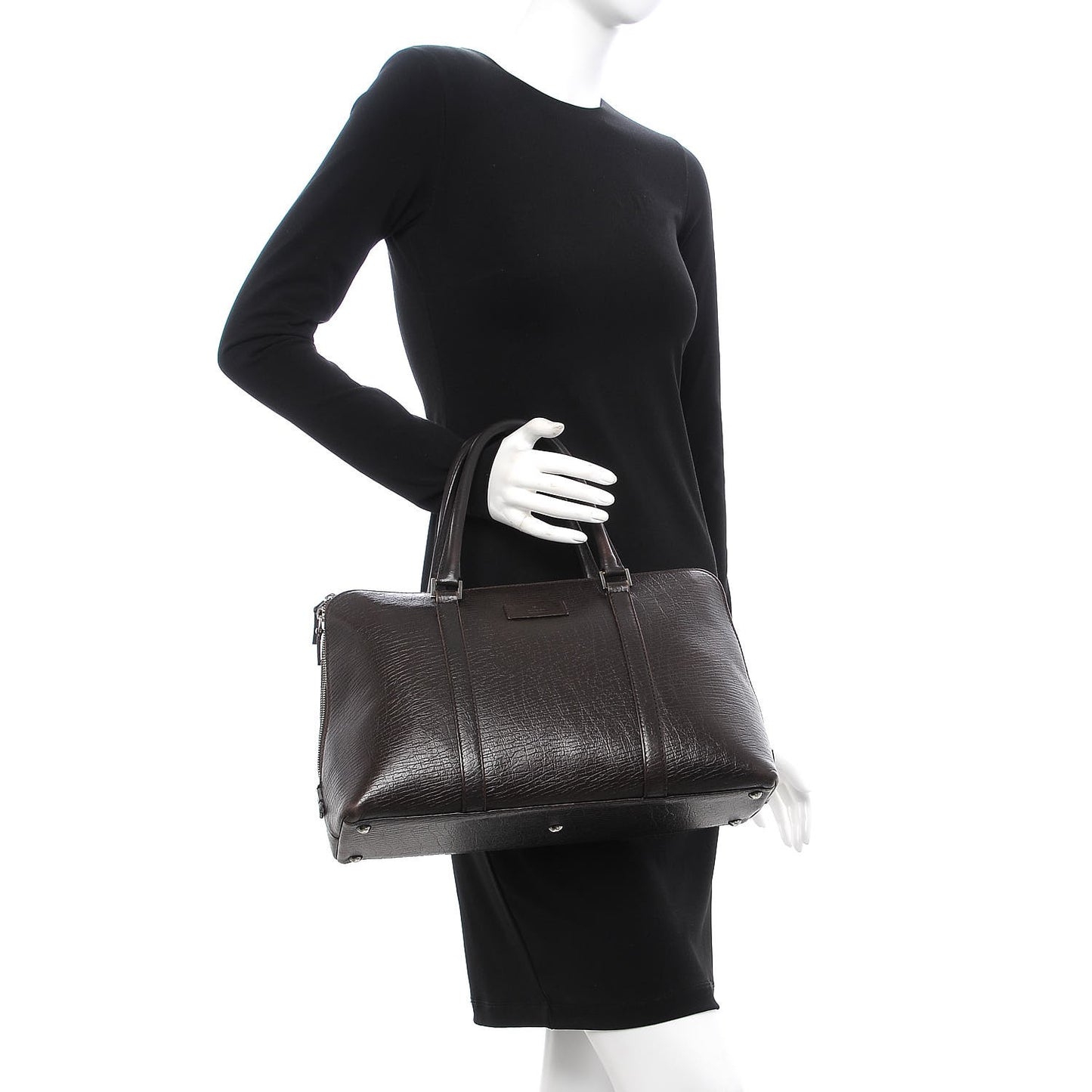 Textured Calfskin Shoulder Bag Dark Brown