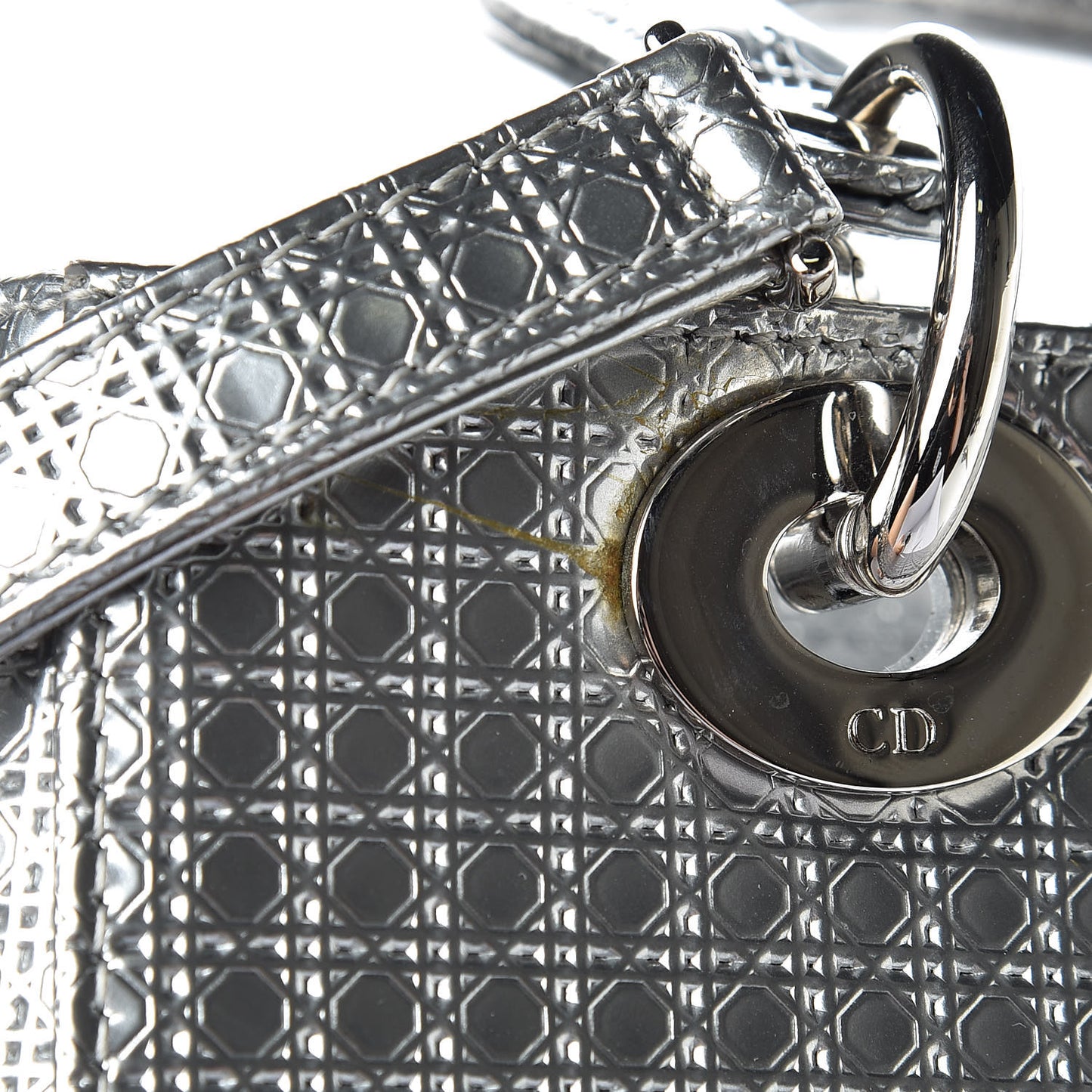Metallic Patent Micro-Cannage Medium Lady Dior Silver