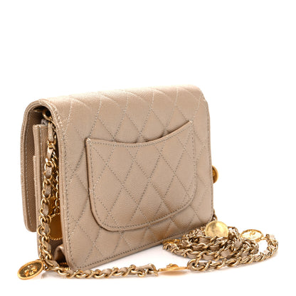 Chanel Metallic Caviar Quilted Coin Wallet On Chain WOC Gold 2 of 11