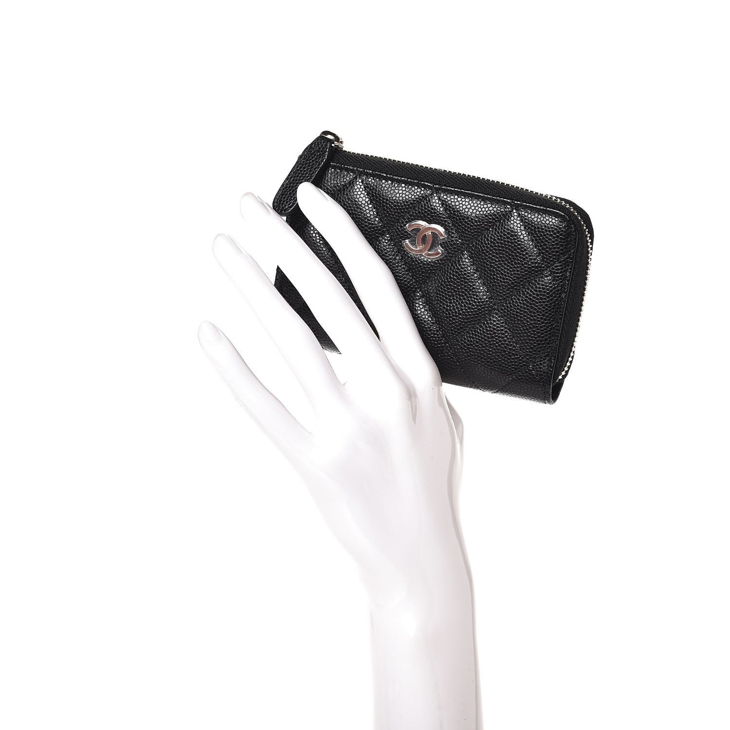 Iridescent Caviar Quilted Key Holder Case Black