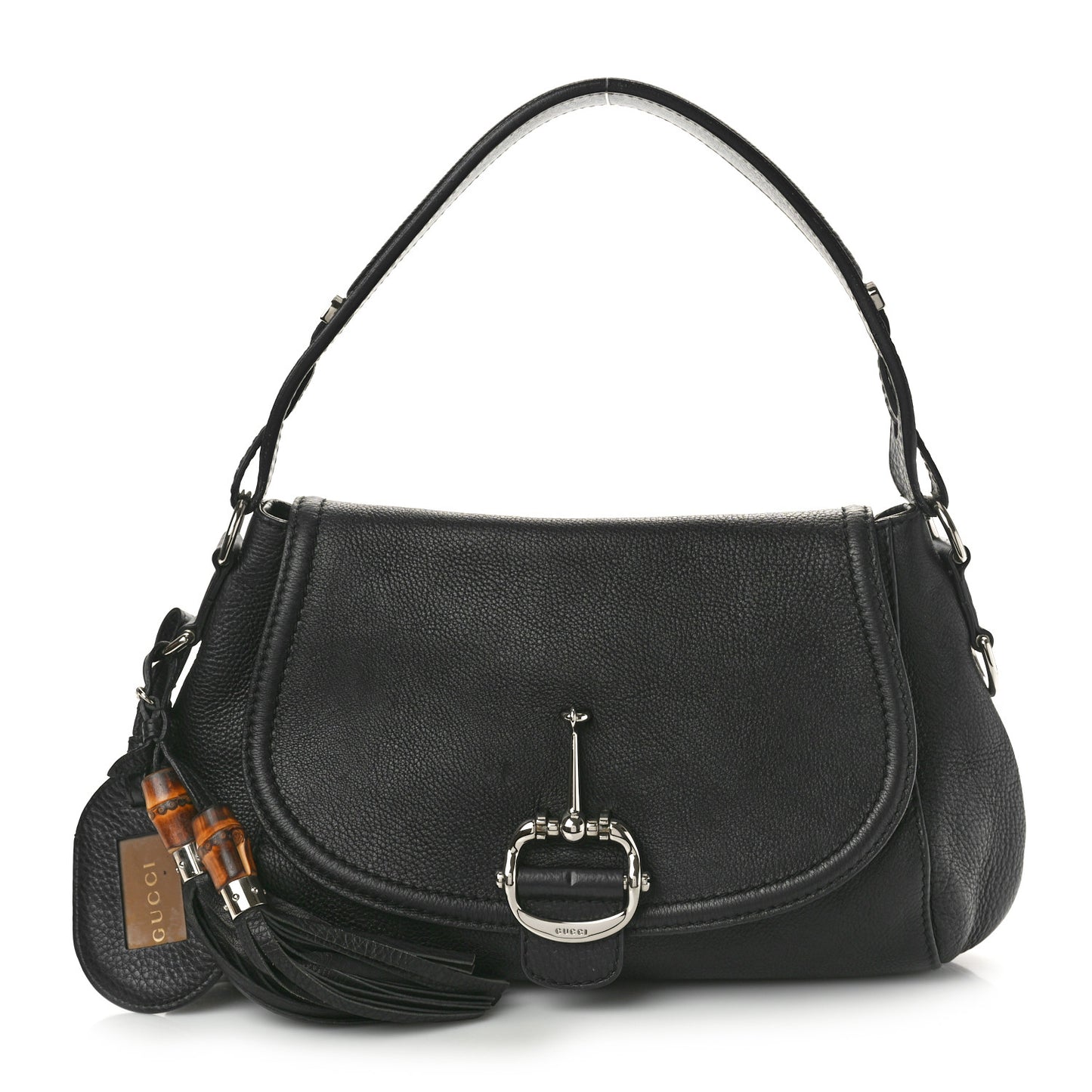 Pebbled Calfskin Medium Techno Horsebit Shoulder Flap Bag Black