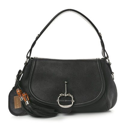 Gucci Pebbled Calfskin Medium Techno Horsebit Shoulder Flap Bag Black 1 of 14