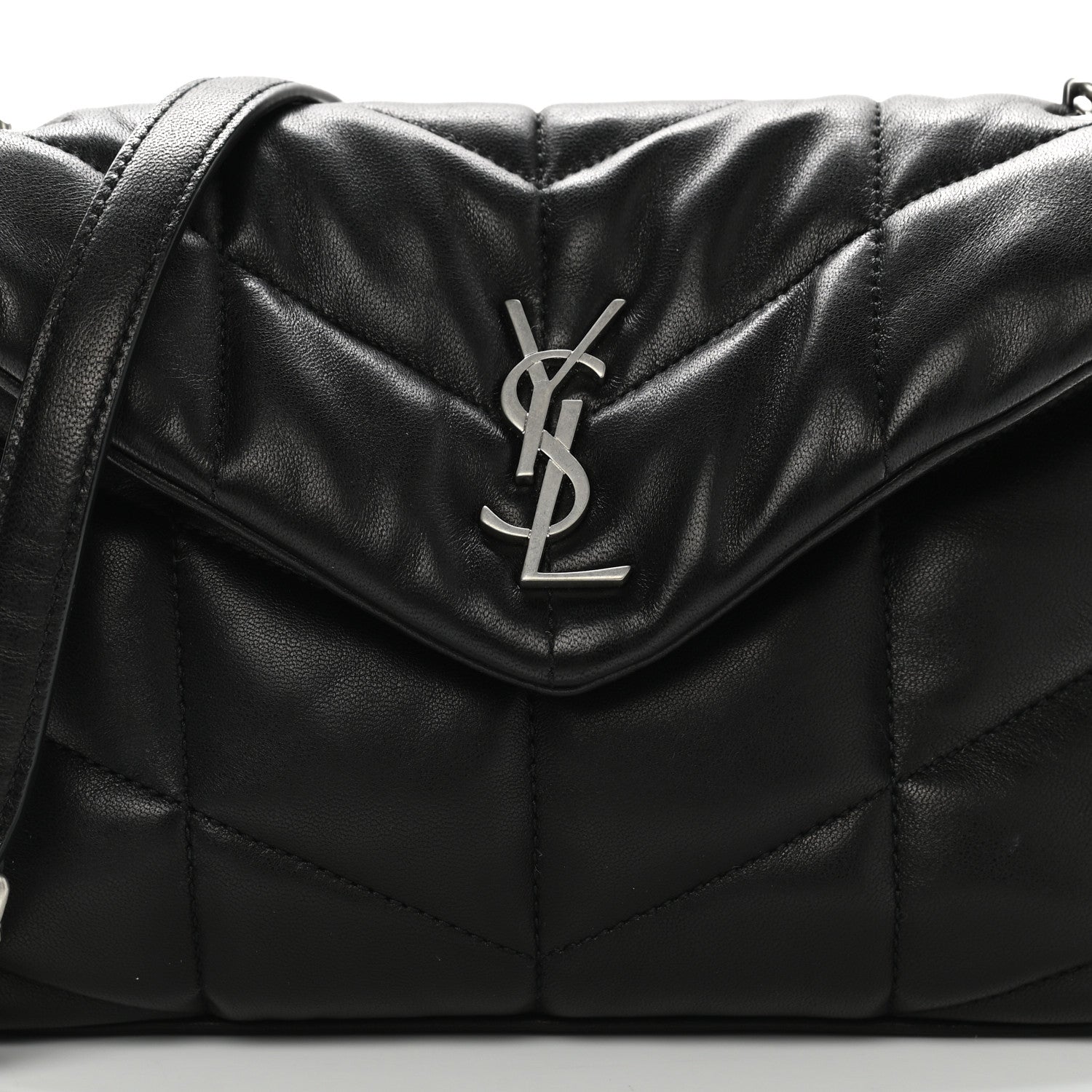 Saint Laurent Lambskin Quilted Toy Loulou Puffer Monogram Chain Satchel Black 9 of 12
